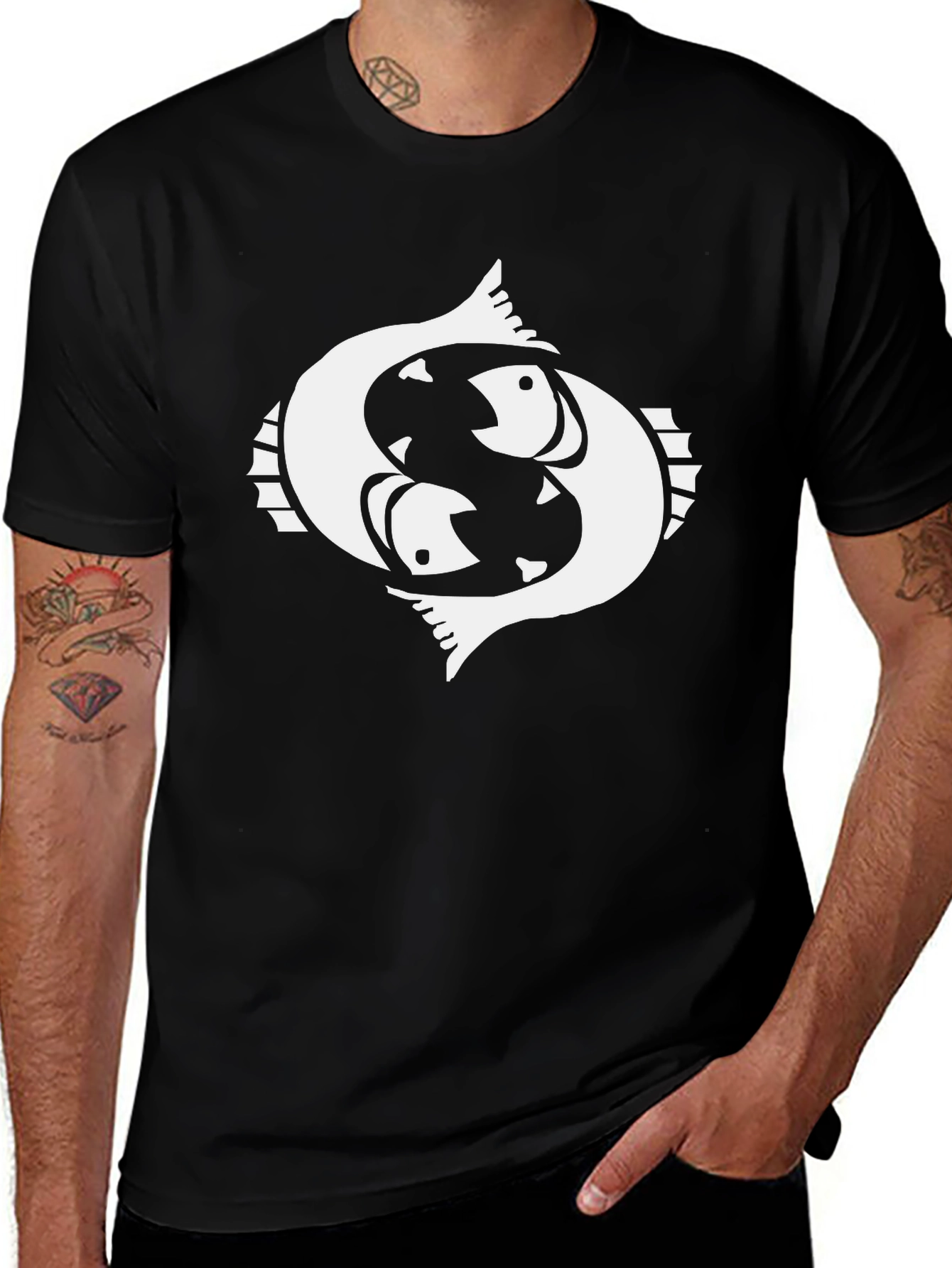 Pisces Zodiac Graphic T-Shirt - Black Cotton Tee