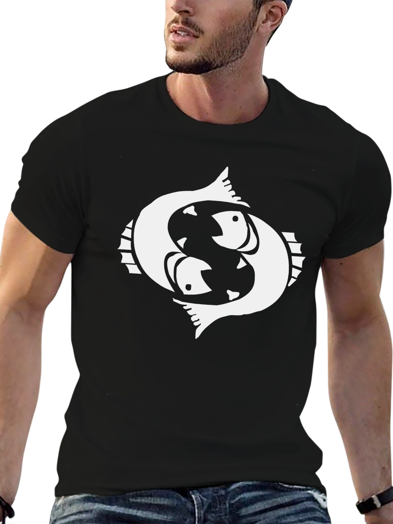 Pisces Zodiac Graphic T-Shirt - Black Cotton Tee