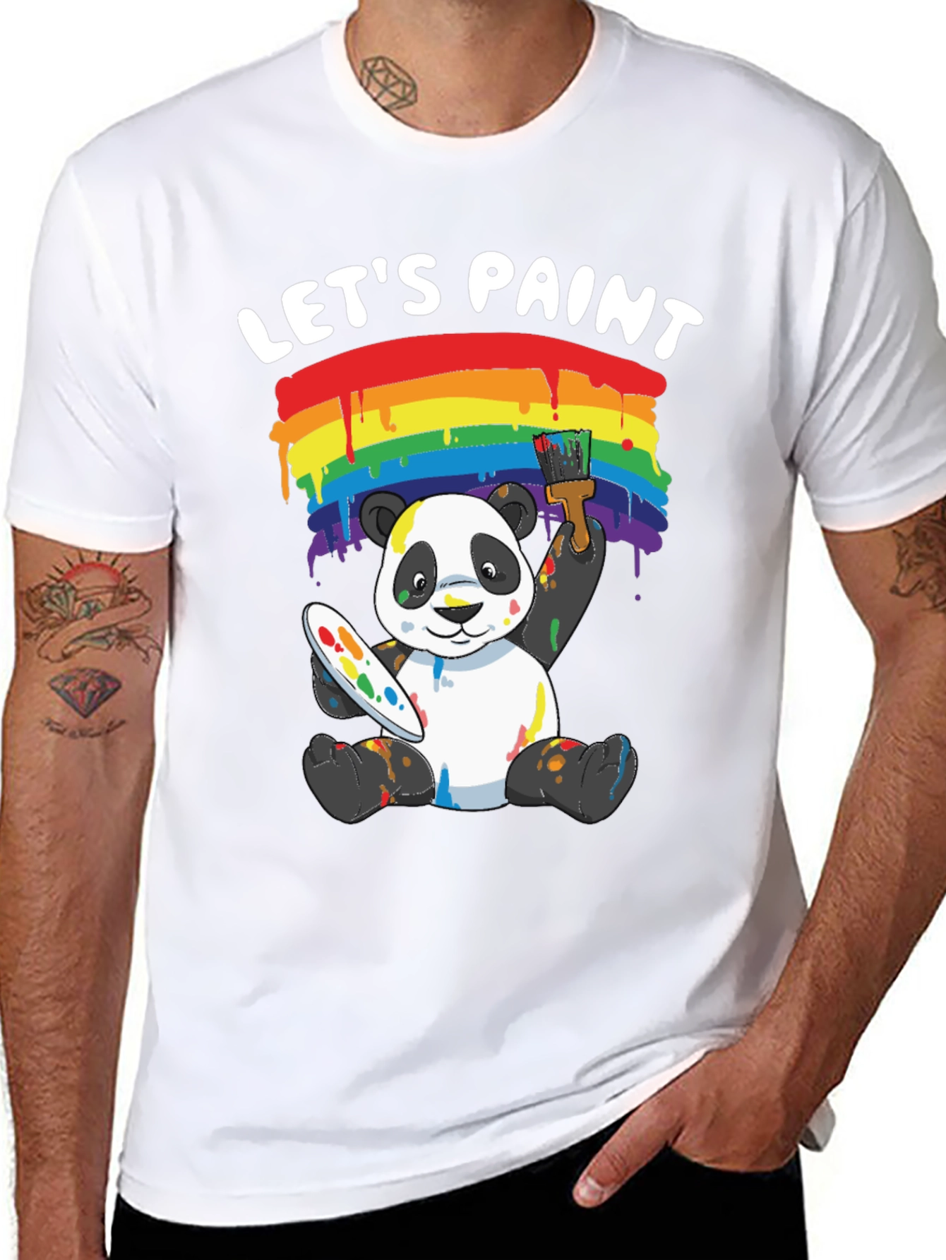 Lets Paint Panda T-Shirt - Rainbow Art Tee