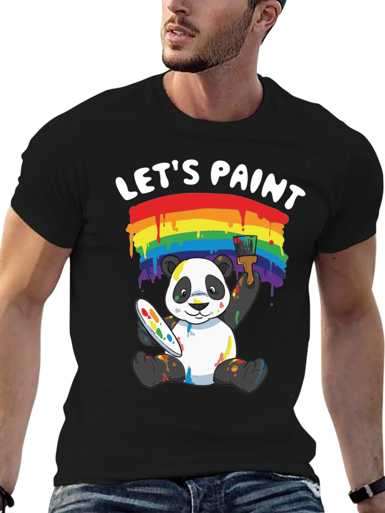 Lets Paint Panda T-Shirt - Rainbow Art Tee