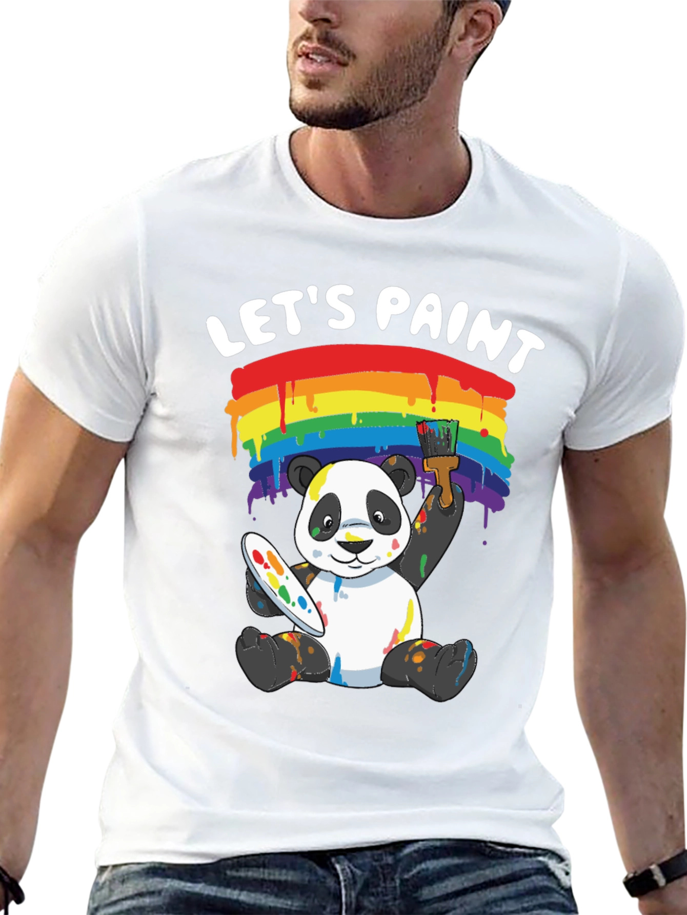 Lets Paint Panda T-Shirt - Rainbow Art Tee