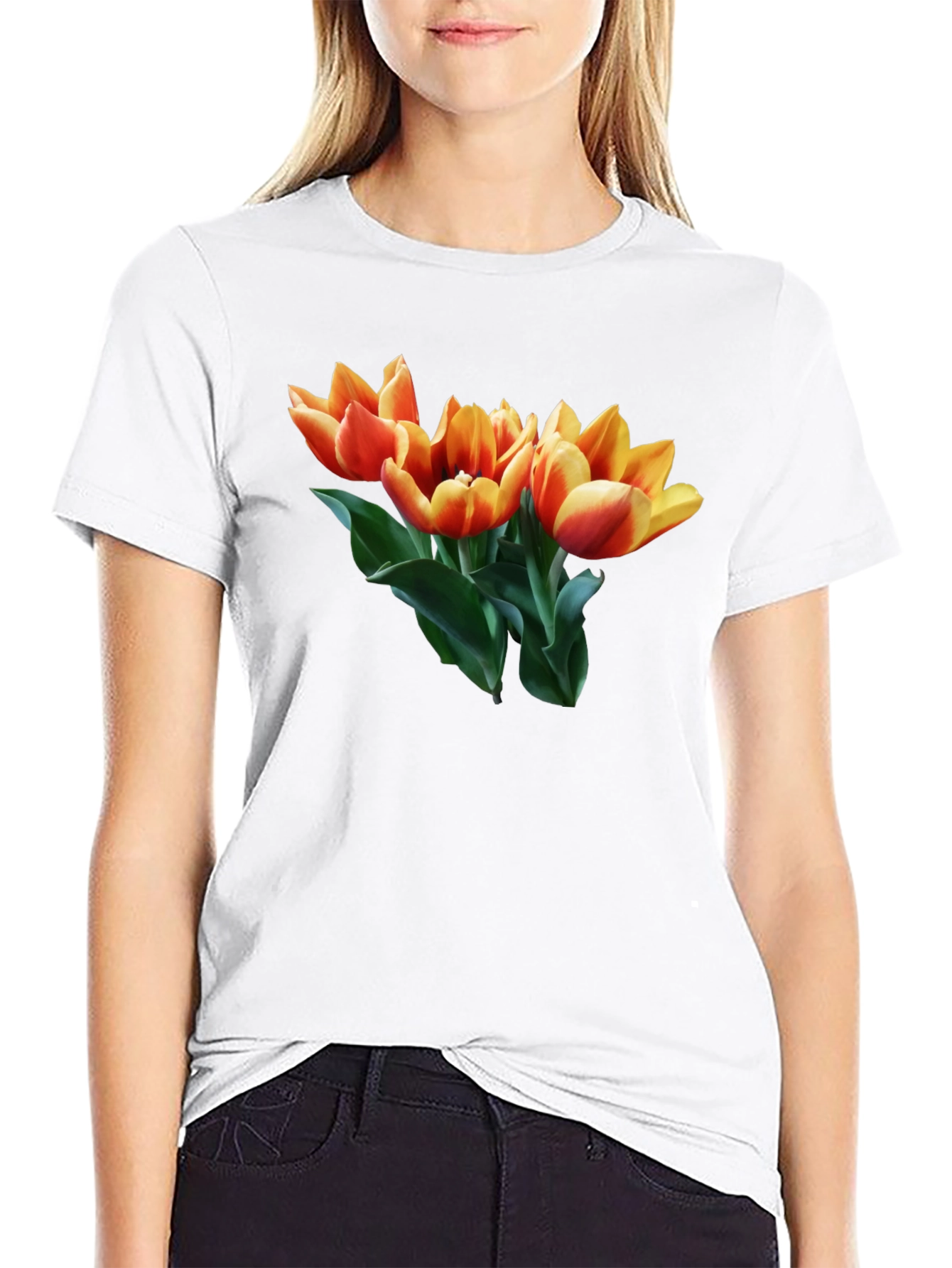Tulip Graphic Tee - Stylish Black Cotton T-Shirt