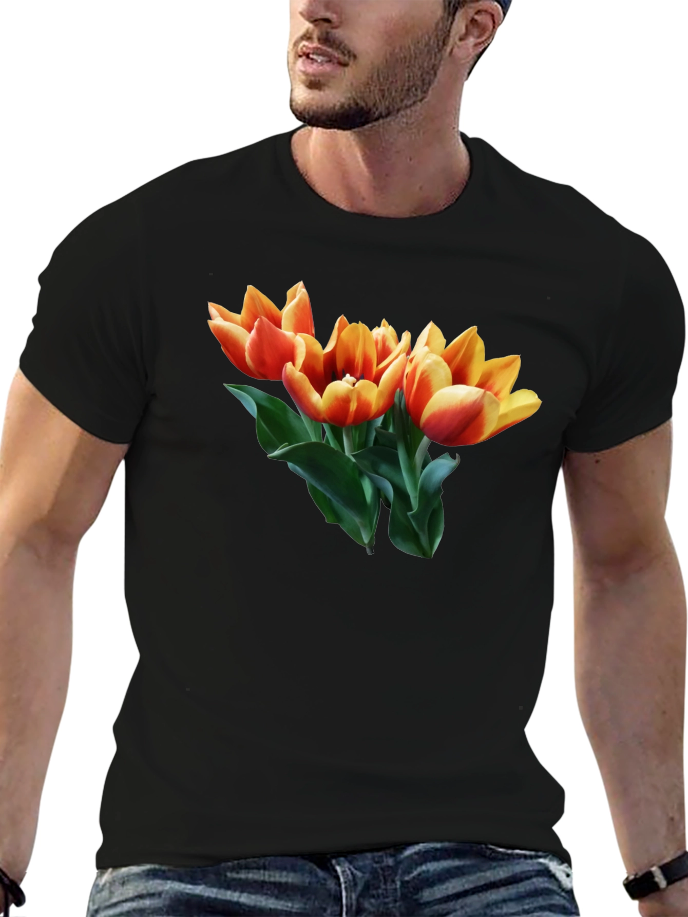 Tulip Graphic Tee - Stylish Black Cotton T-Shirt