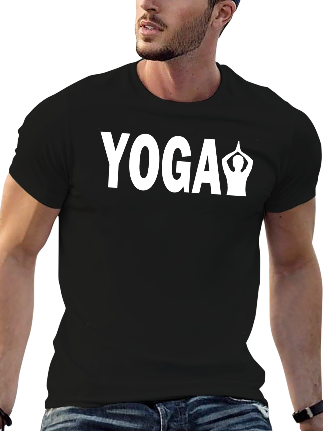 Yoga Pose Graphic Tee - Black Cotton Blend