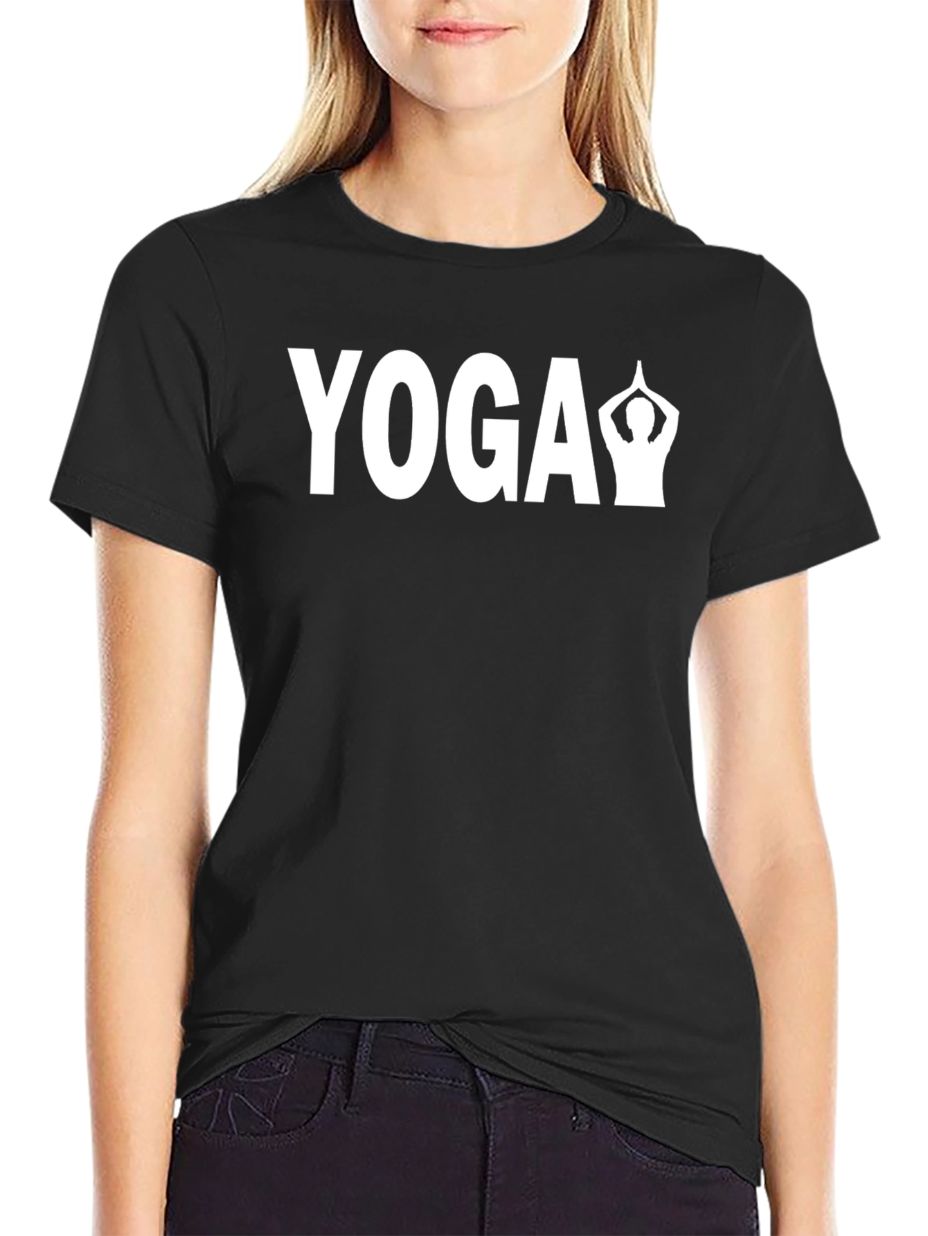Yoga Pose Graphic Tee - Black Cotton Blend
