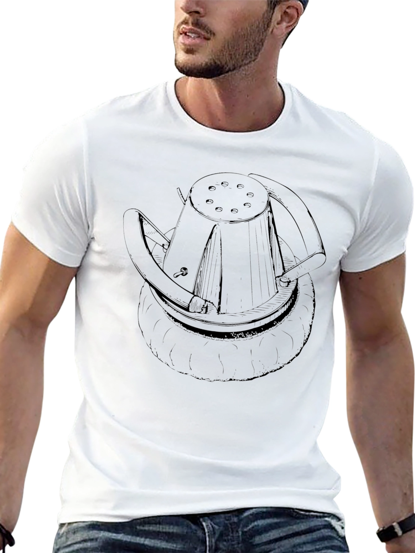 Unique Black T-Shirt with Abstract Hat Design
