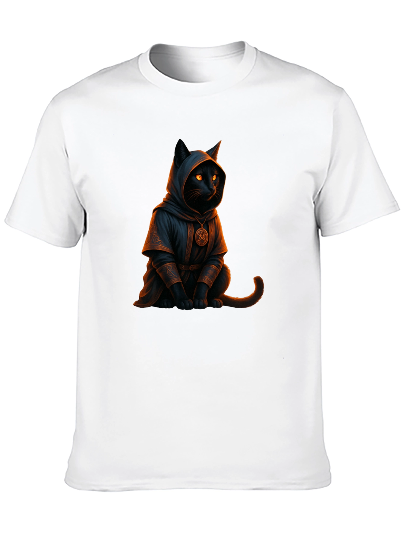 Wizard Cat Graphic Tee - Black Cotton T-Shirt