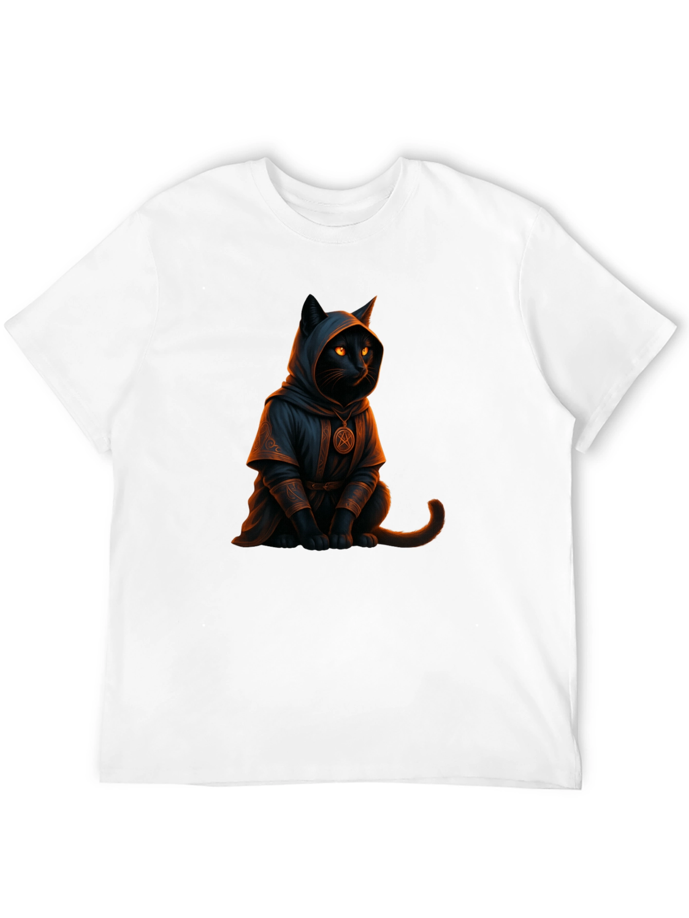Wizard Cat Graphic Tee - Black Cotton T-Shirt