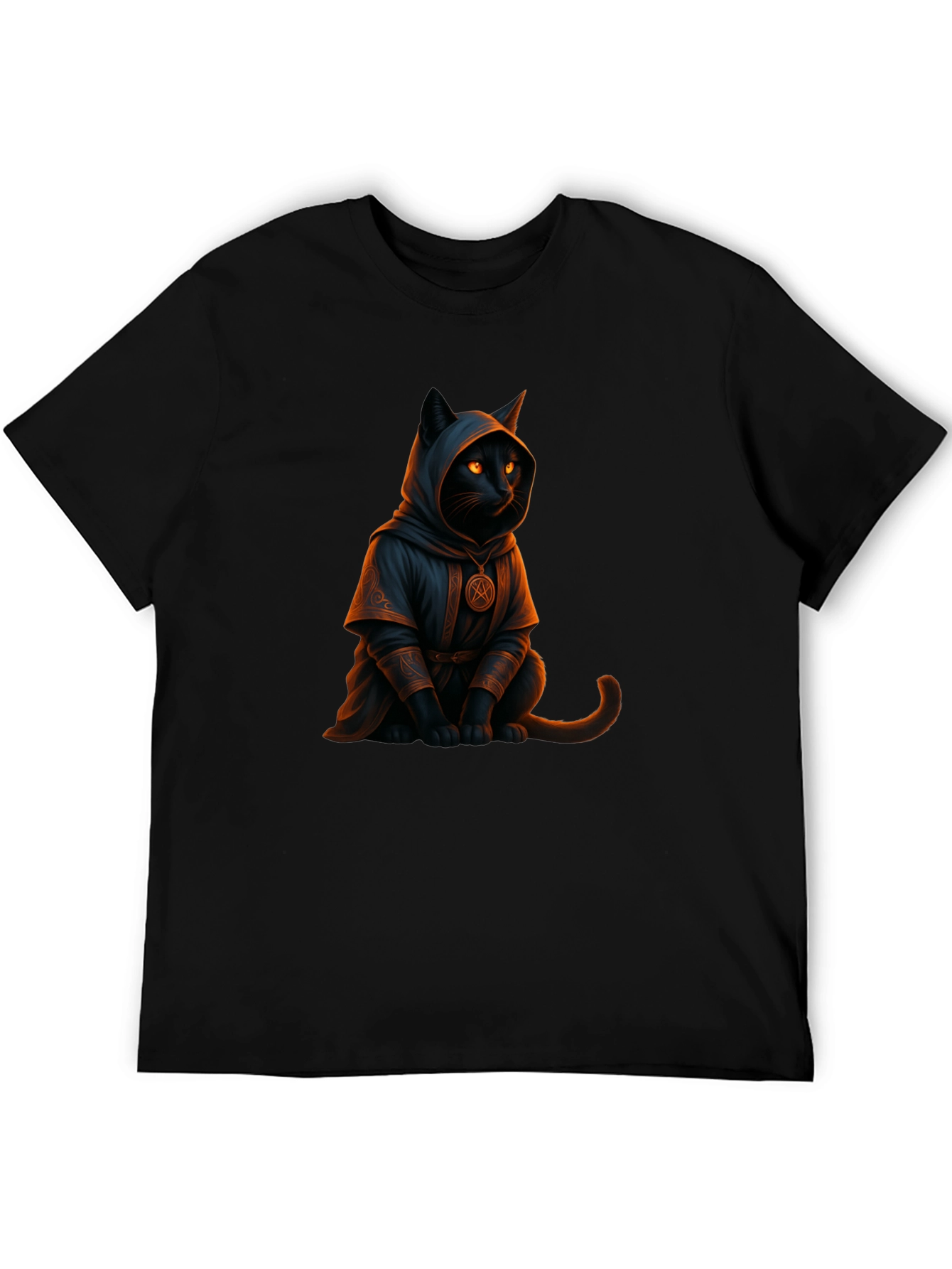 Wizard Cat Graphic Tee - Black Cotton T-Shirt