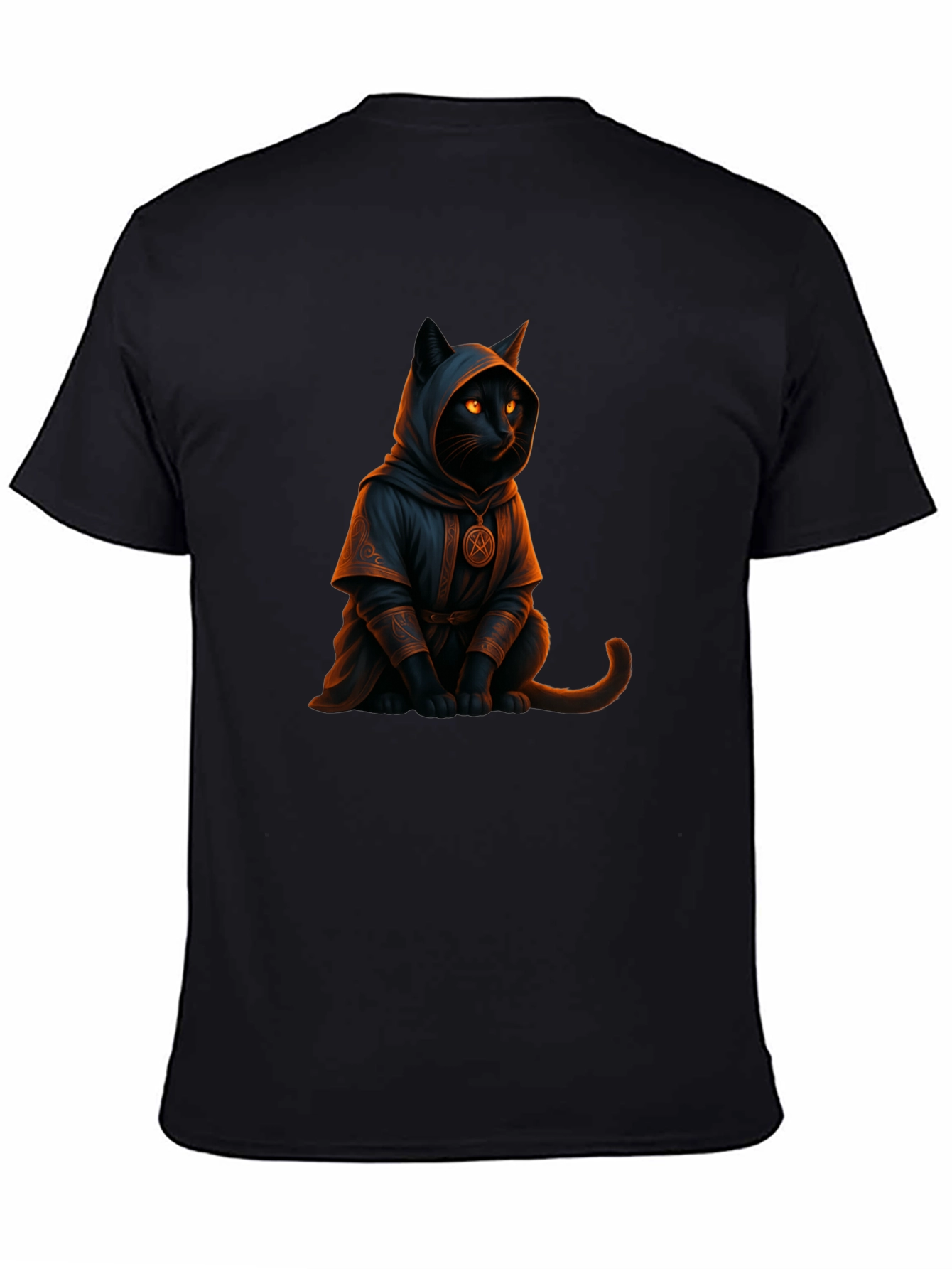 Wizard Cat Graphic Tee - Black Cotton T-Shirt