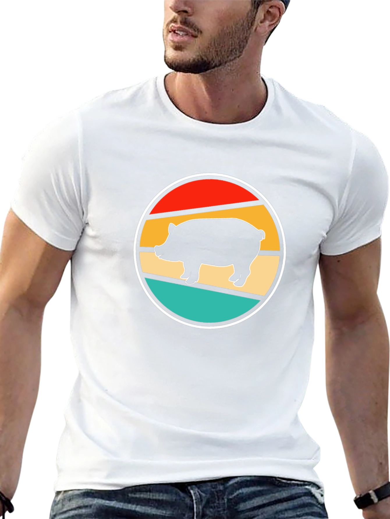 Retro Pig Graphic Tee - Unique Circular Design