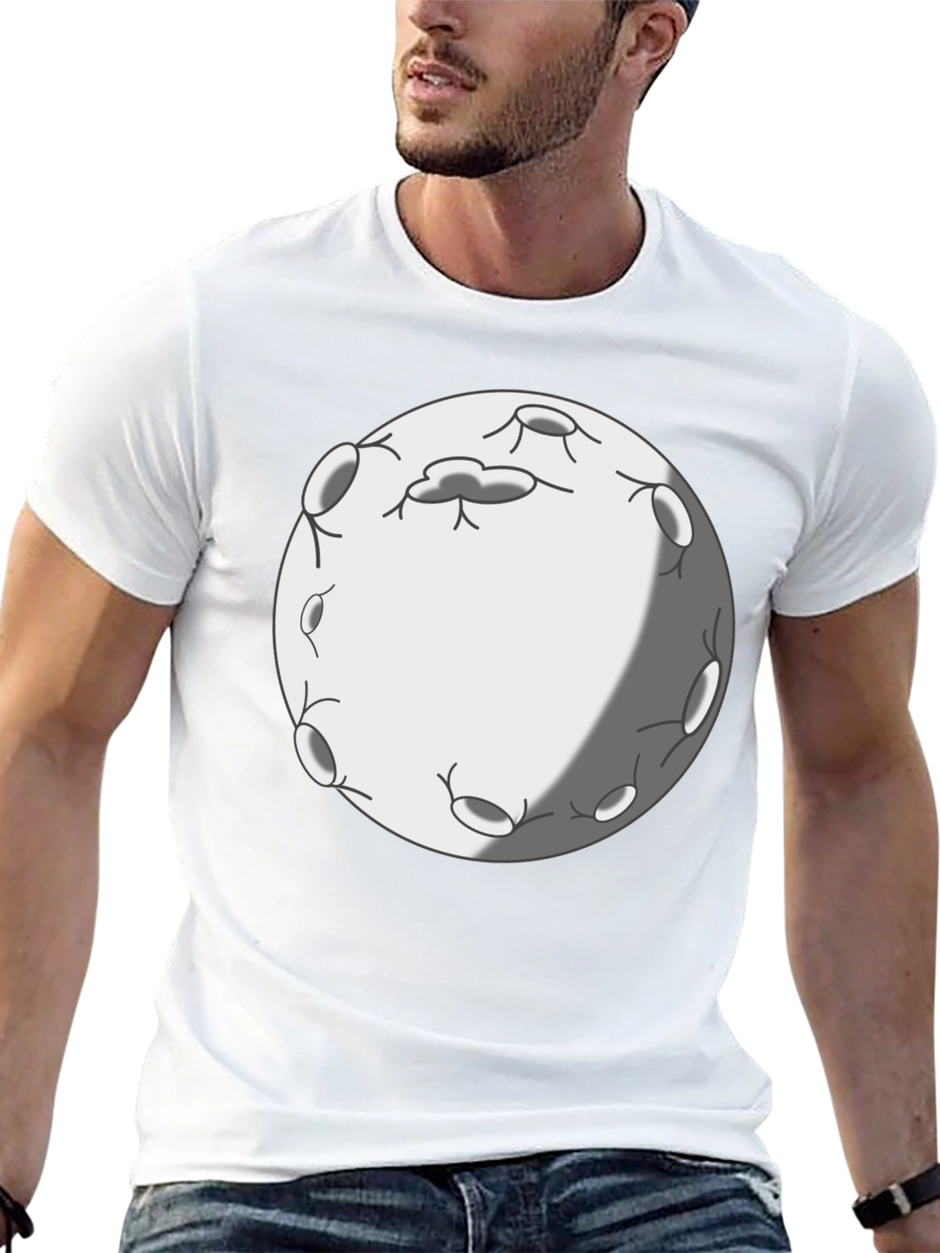 Cartoon Moon Graphic Tee - Black