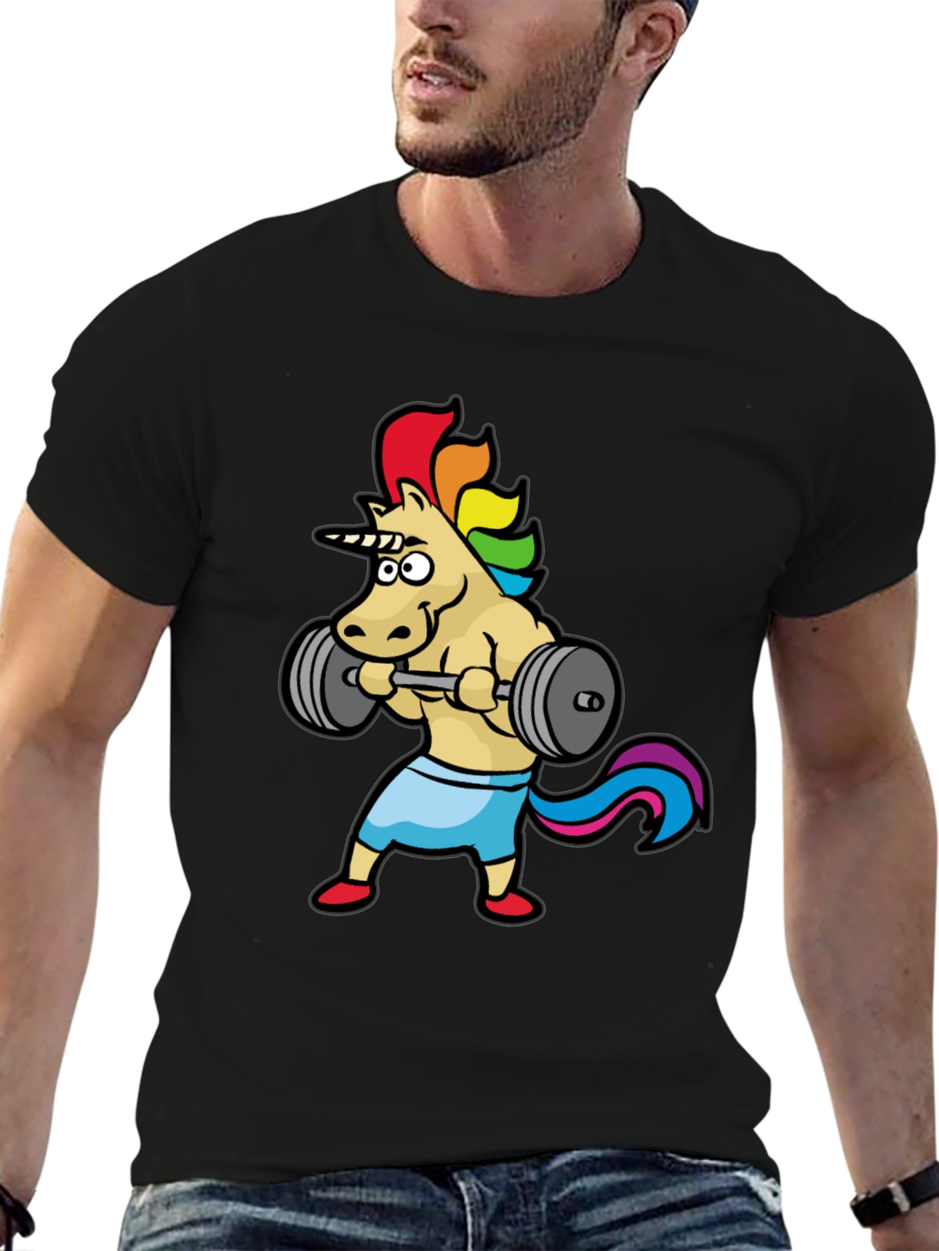 Unicorn Gym T-Shirt: Rainbow Powerlifter Tee