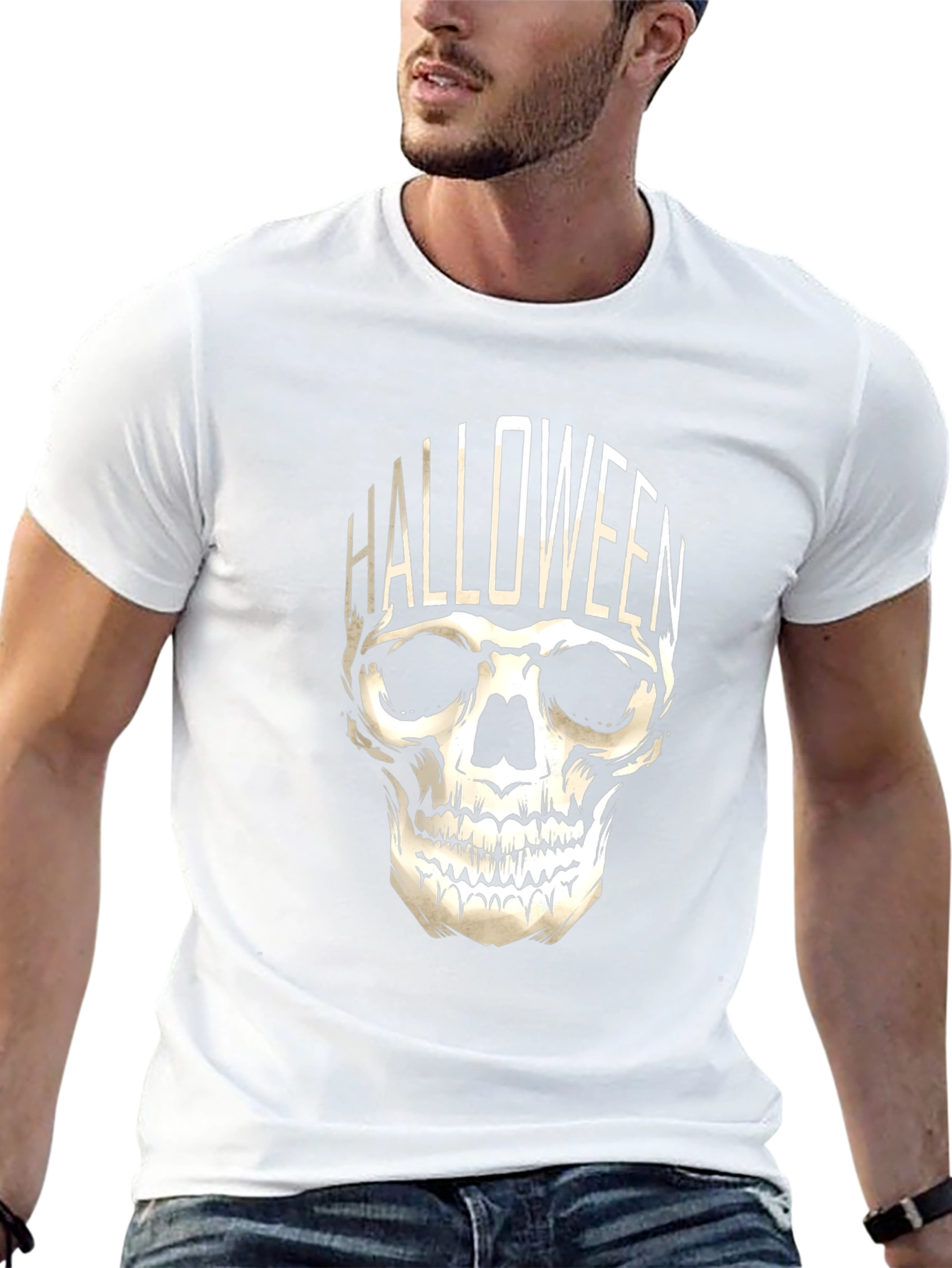 Halloween Skull Graphic Tee - Black