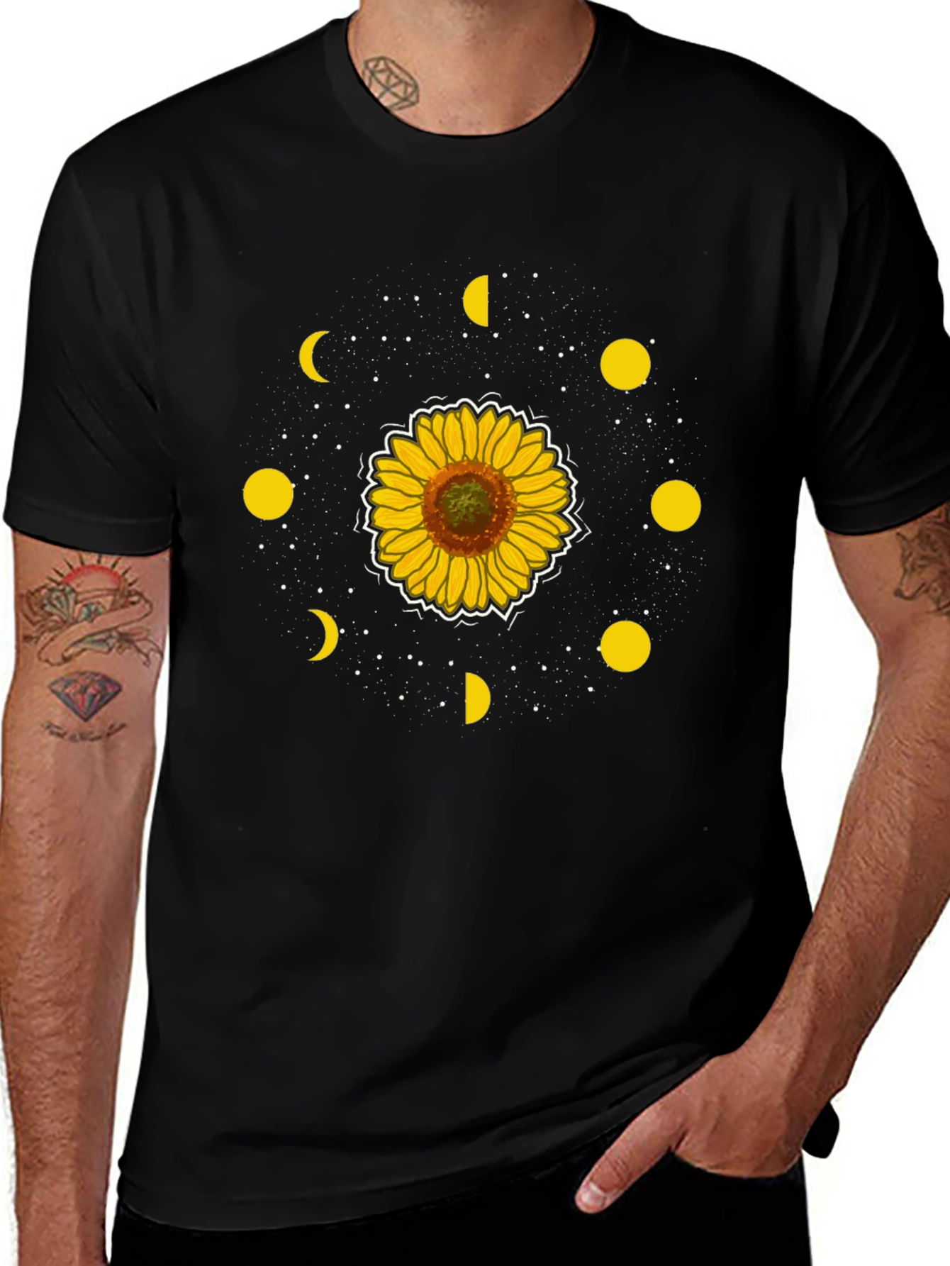 Sunflower Moon Phase Graphic Tee - Black