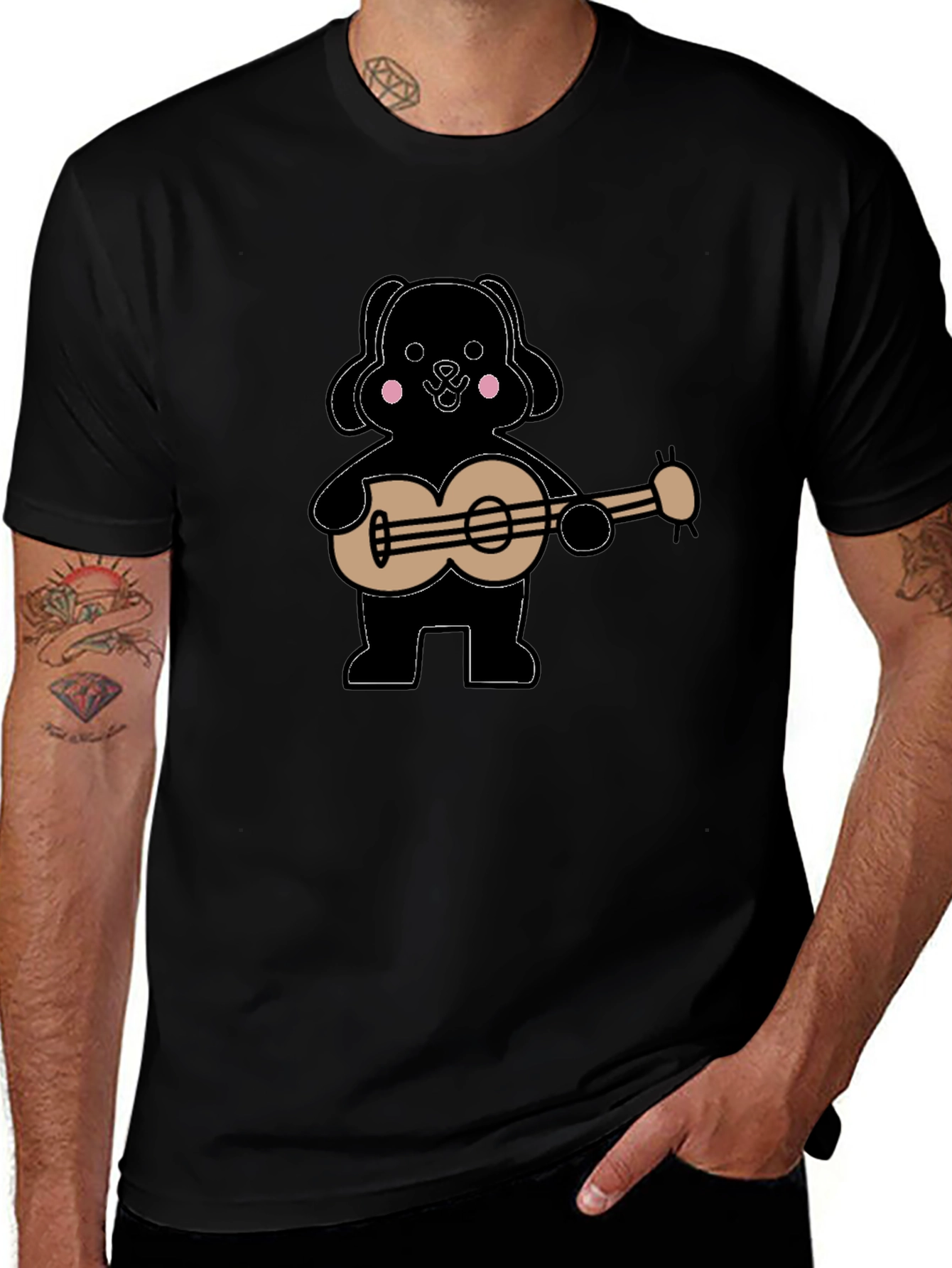 Dog Playing Guitar Graphic Tee - Black