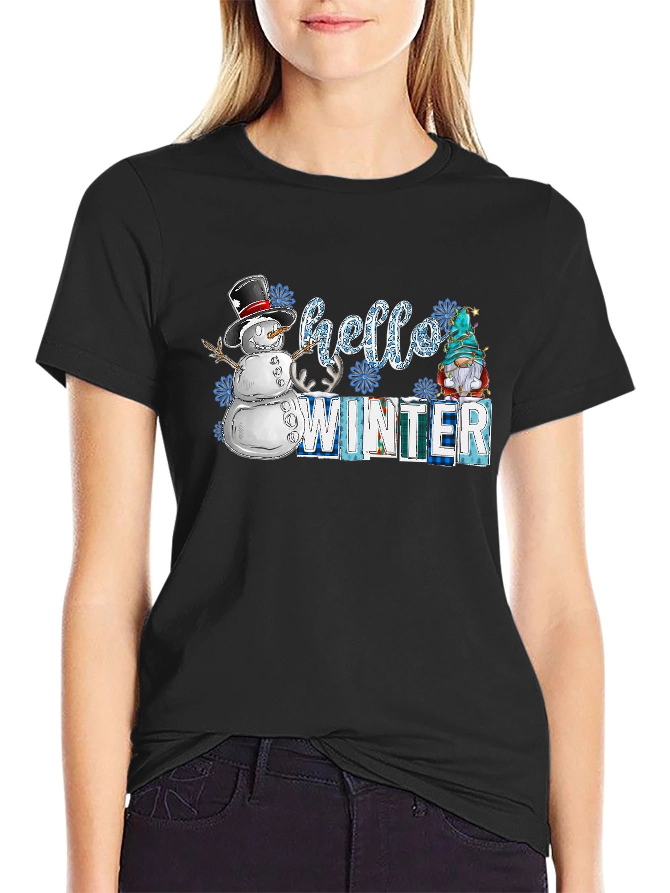 Hello Winter T-Shirt: Snowman & Gnome