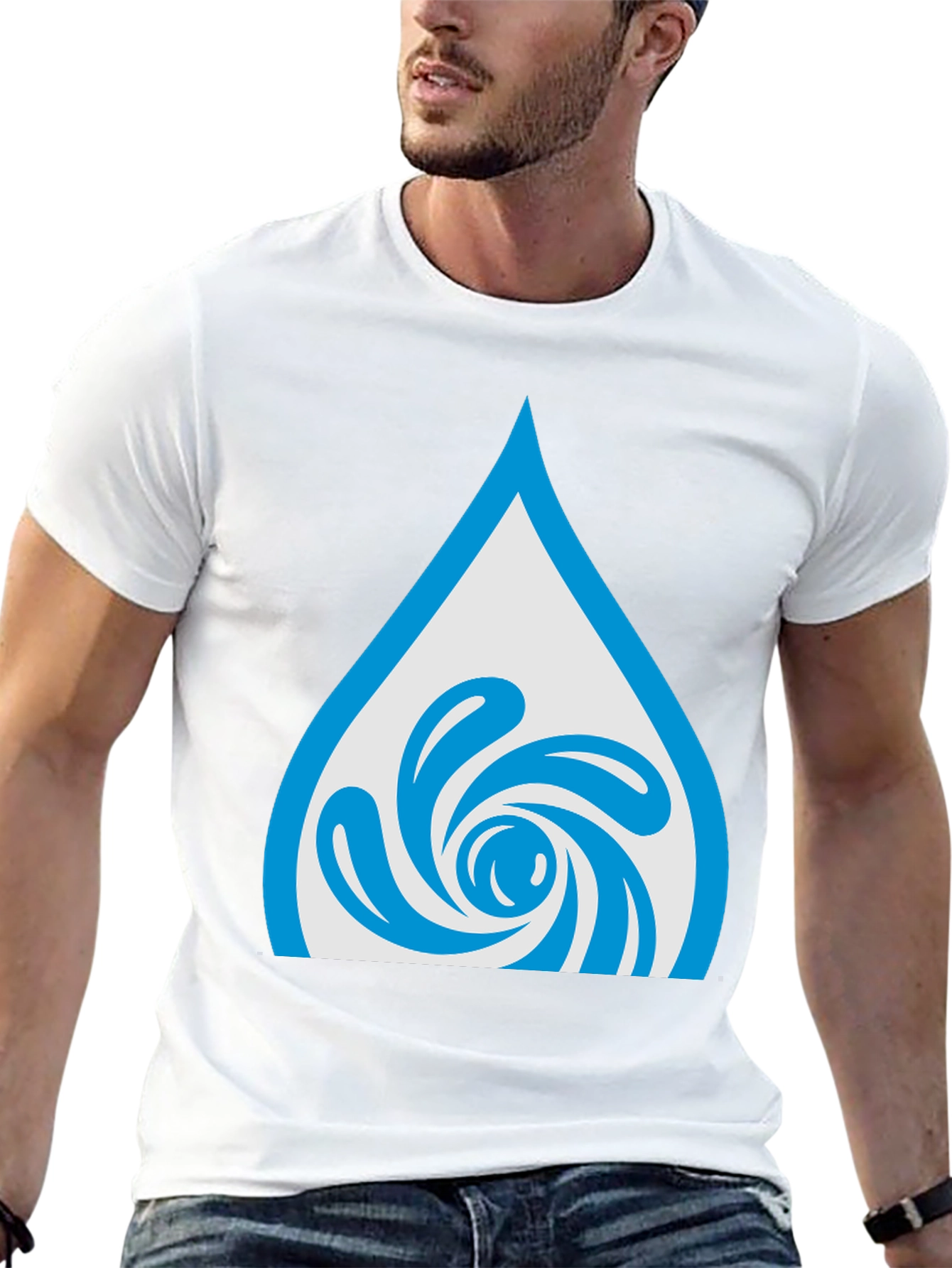 Water Drop Swirl Graphic Tee - Black Cotton Blend