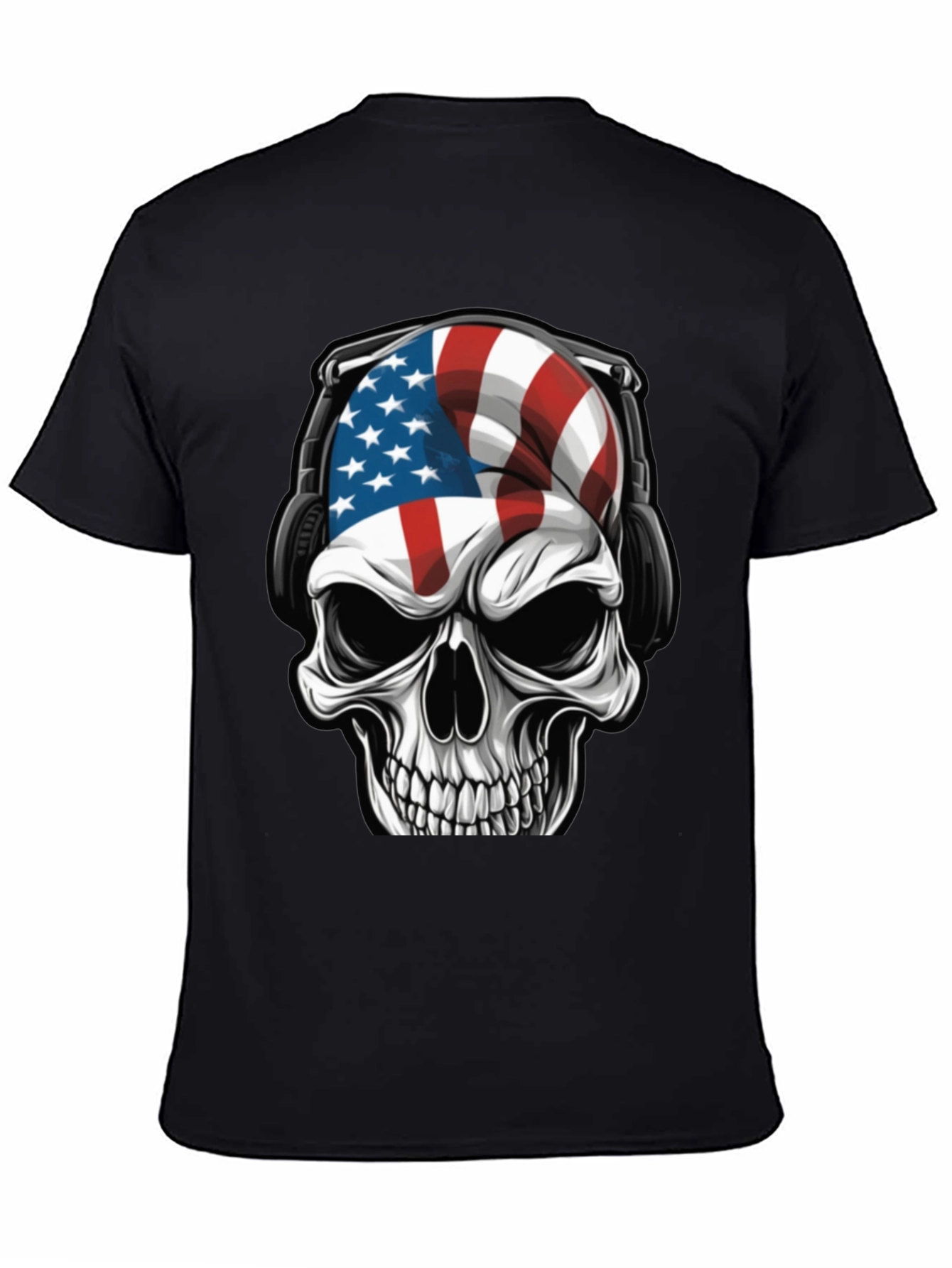 American Flag Skull Headphone T-Shirt