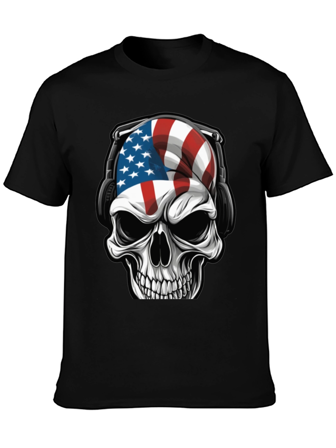 American Flag Skull Headphone T-Shirt