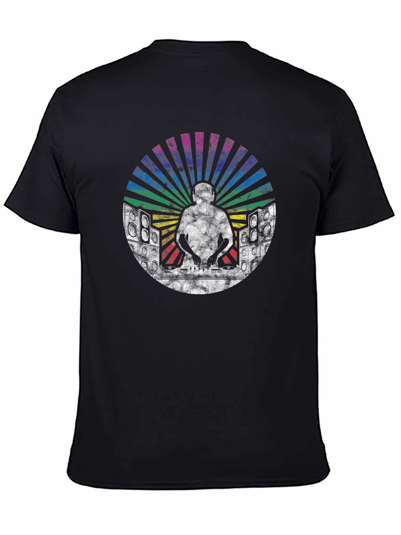 Retro DJ T-Shirt with Rainbow Graphics