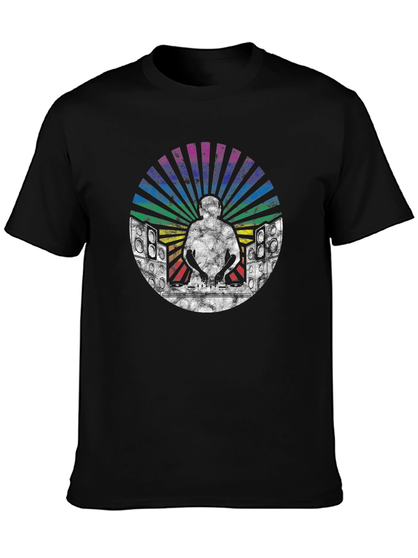 Retro DJ T-Shirt with Rainbow Graphics