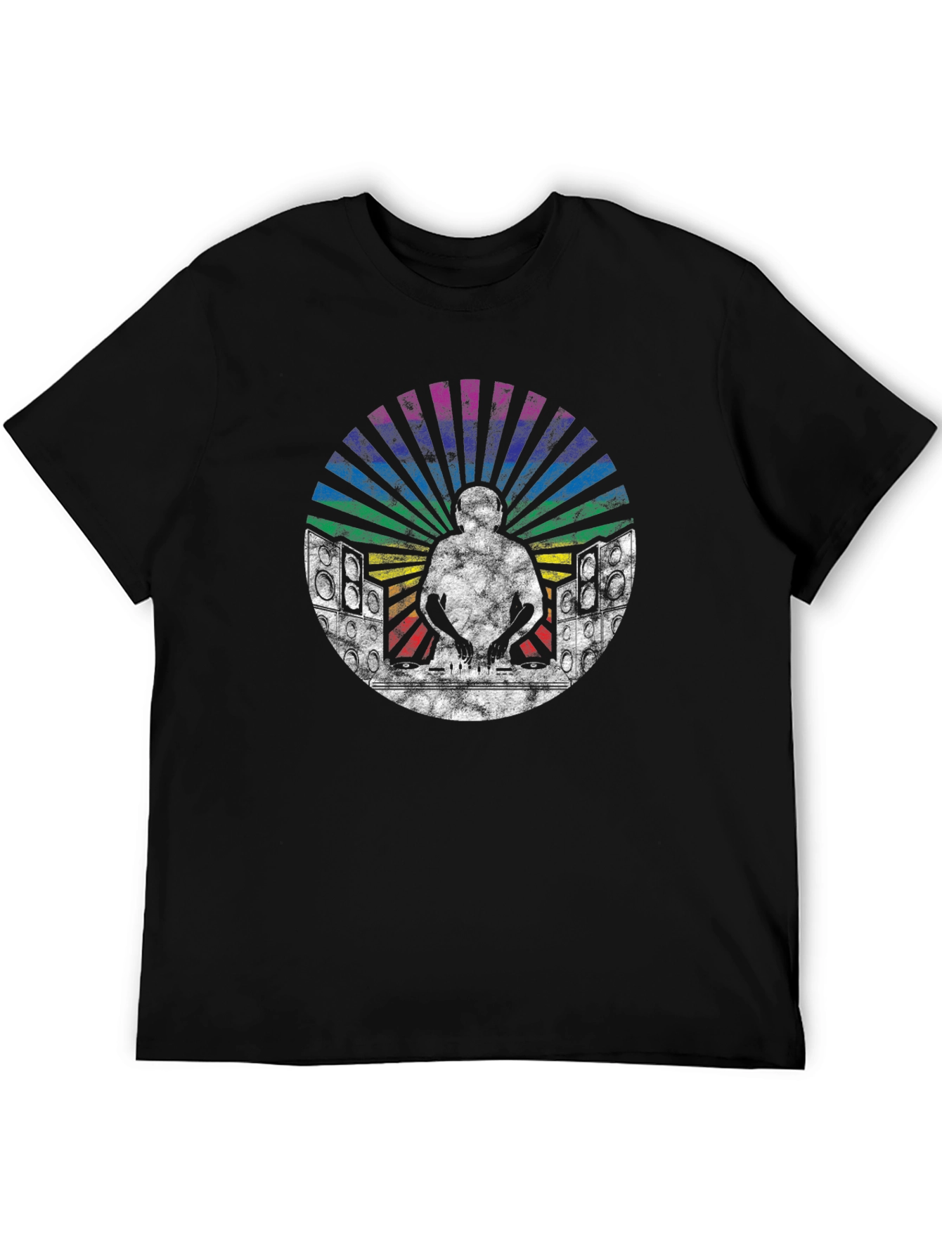 Retro DJ T-Shirt with Rainbow Graphics