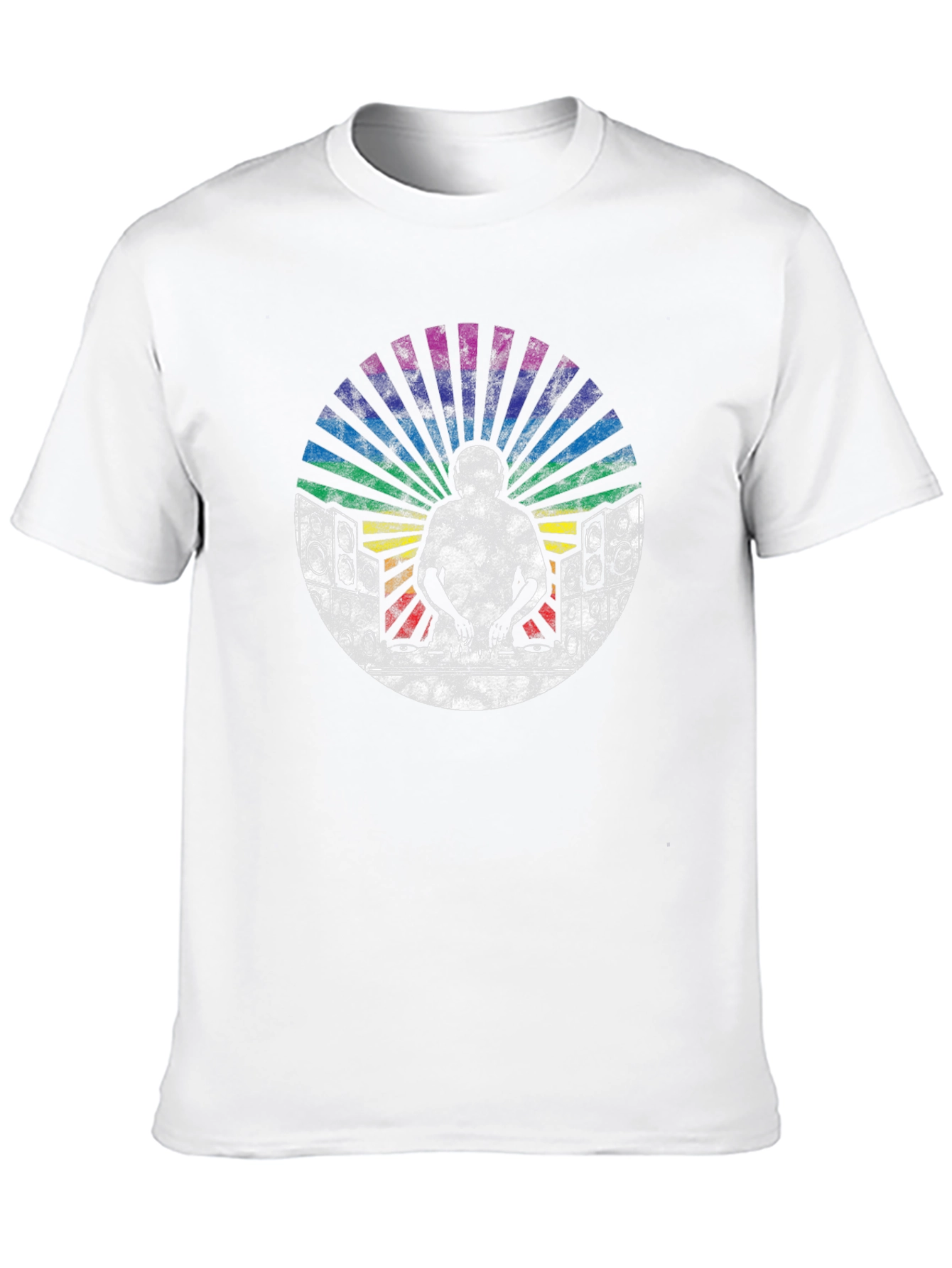 Retro DJ T-Shirt with Rainbow Graphics