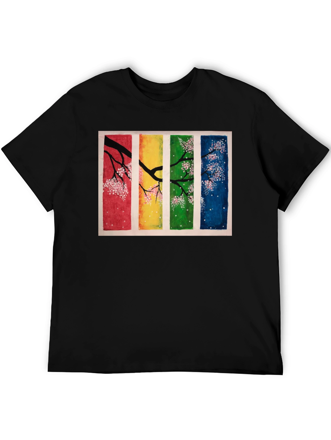 Four Seasons Blossom T-Shirt - Artistic Black Tee