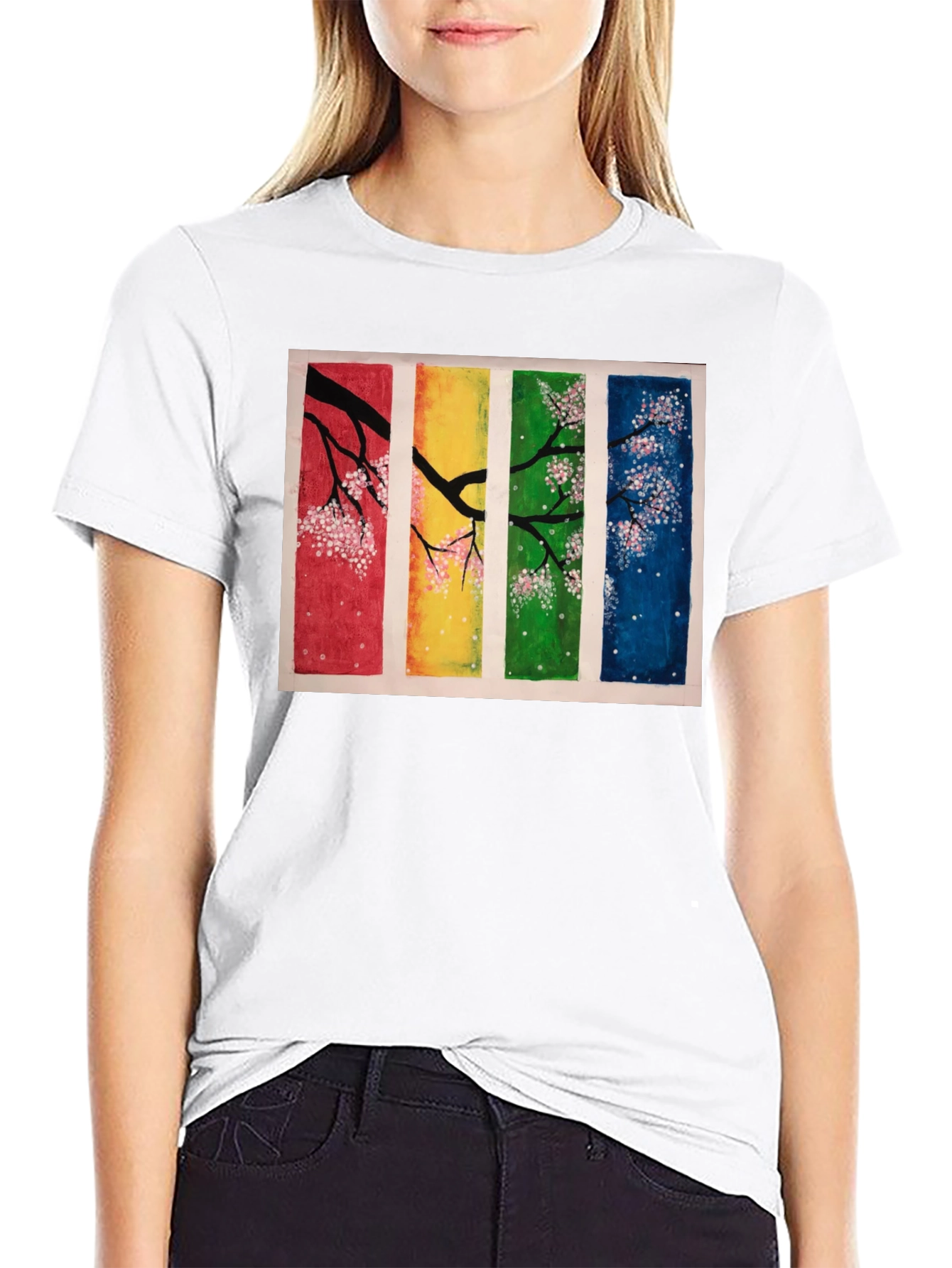 Four Seasons Blossom T-Shirt - Artistic Black Tee