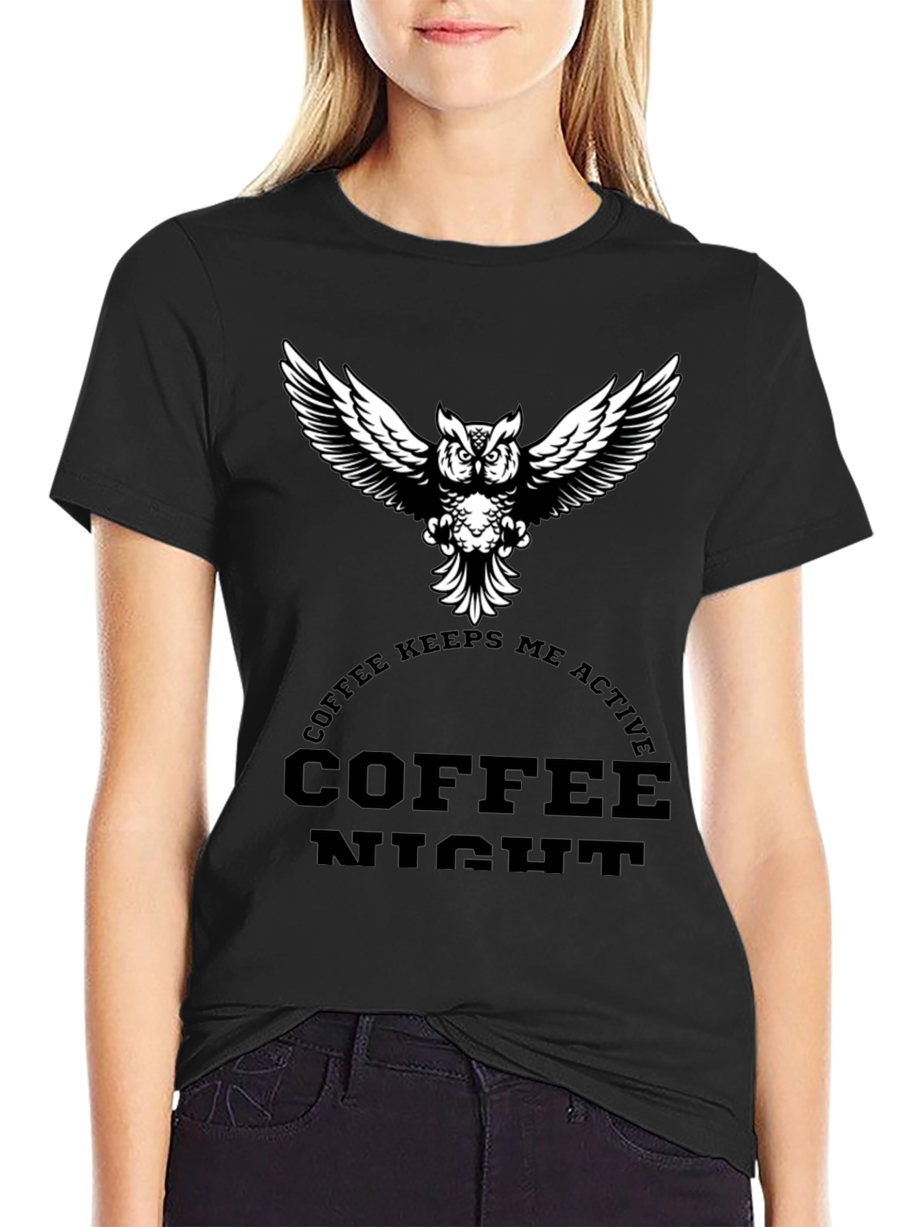 Coffee Night Owl Graphic Tee - Black