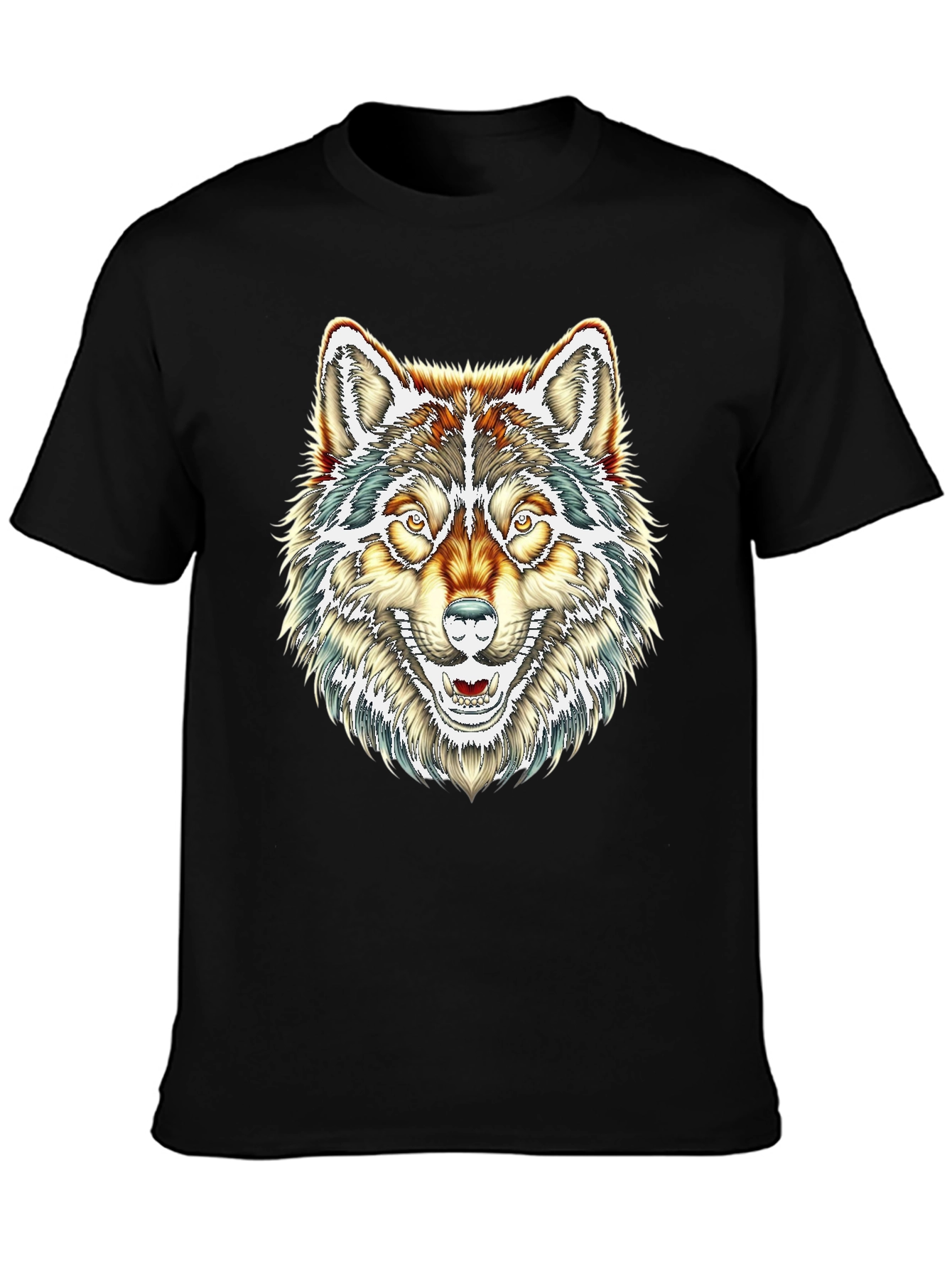 Mens Black T-Shirt with Wolf Graphic