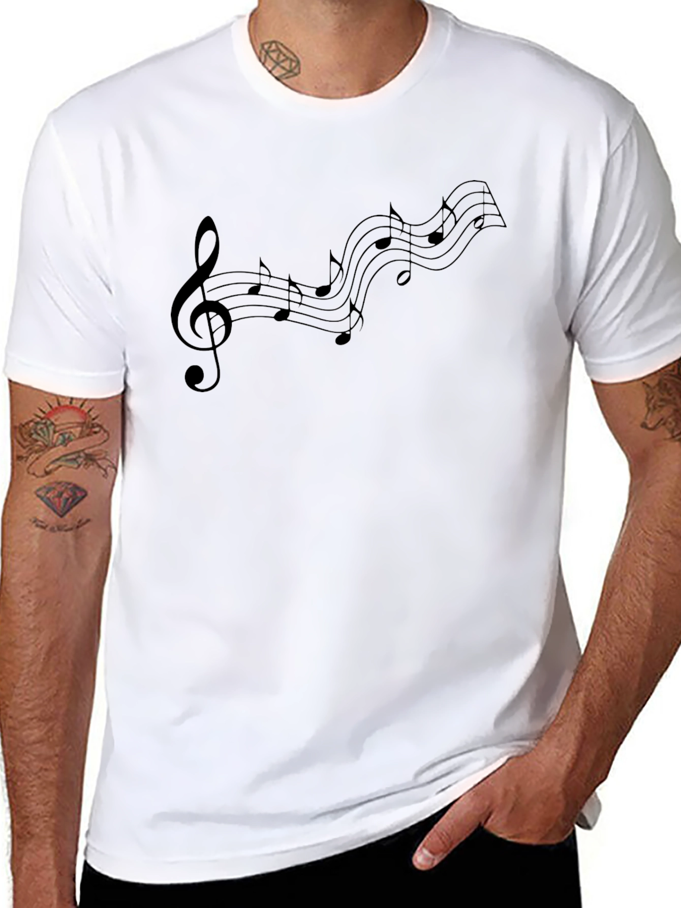Musical Notes Graphic Black T-Shirt