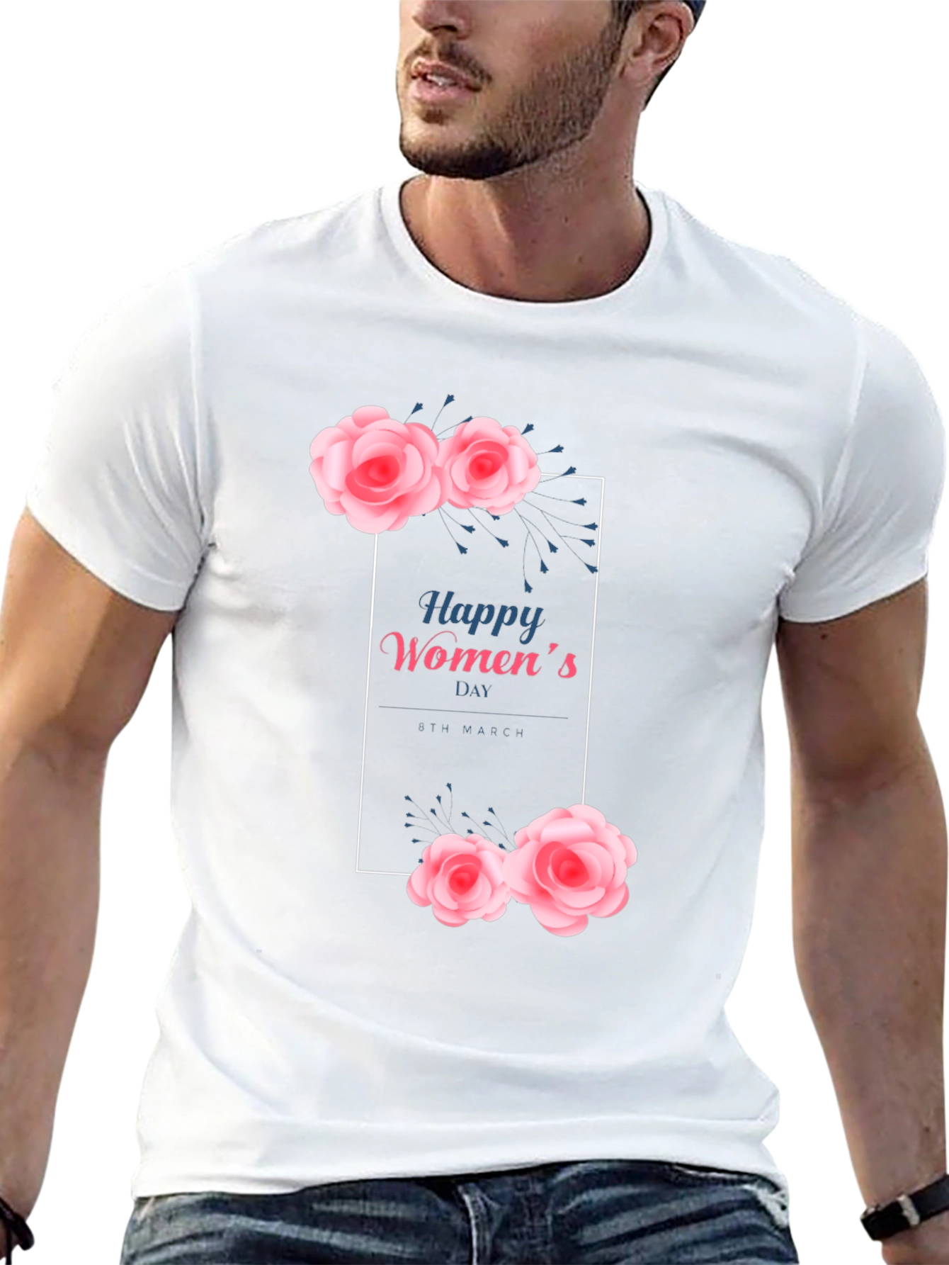 Happy Womens Day Floral Graphic Tee - Black