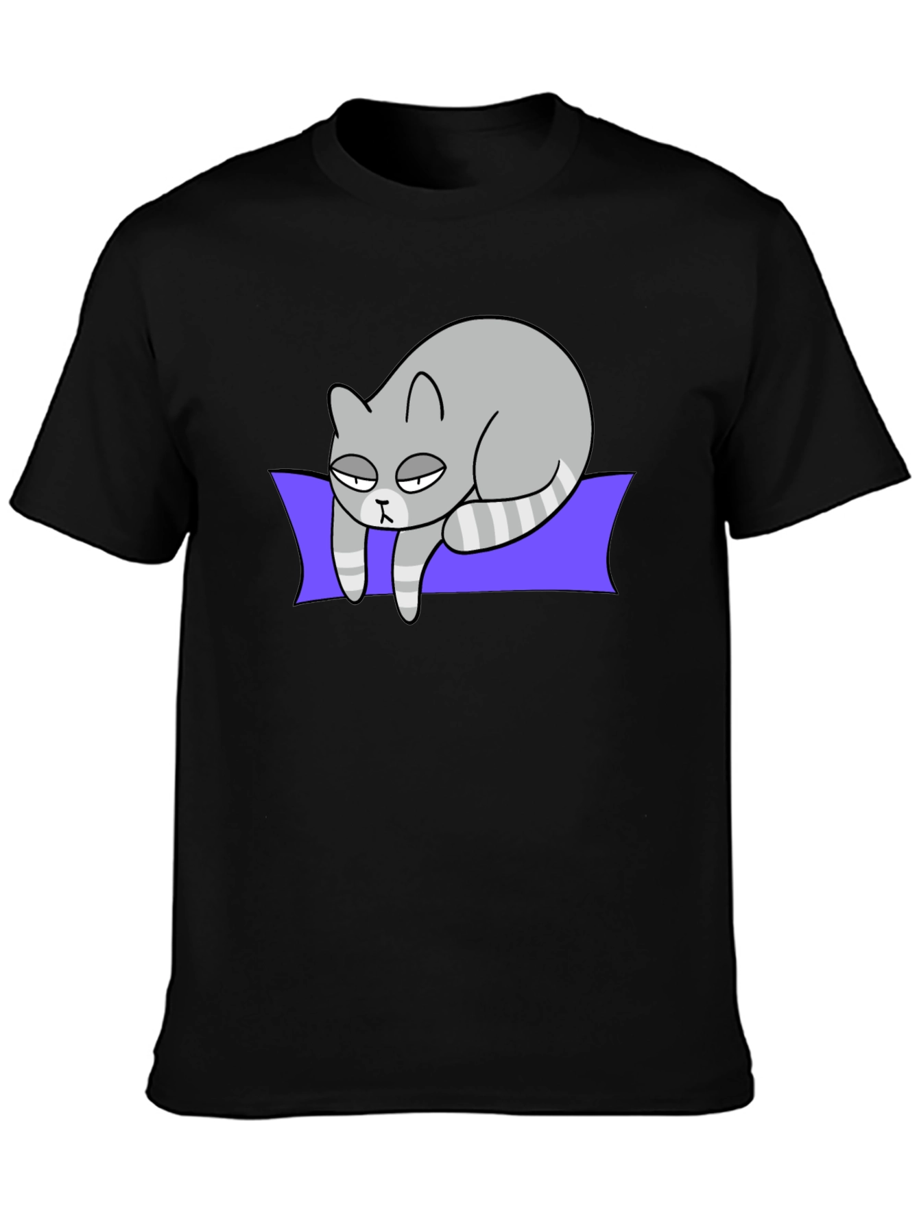 Lazy Cat Graphic Tee - Black Cotton T-Shirt