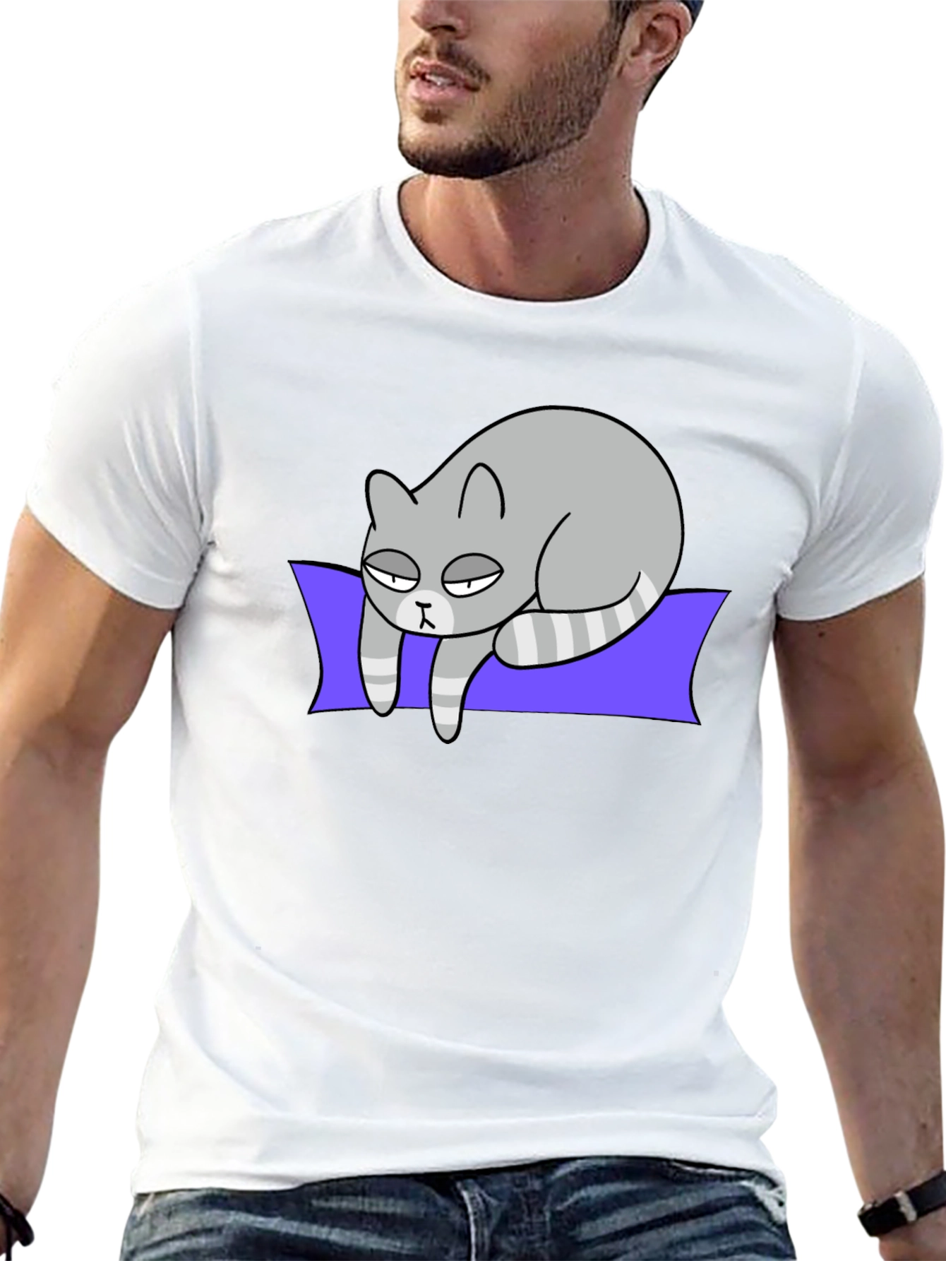 Lazy Cat Graphic Tee - Black Cotton T-Shirt