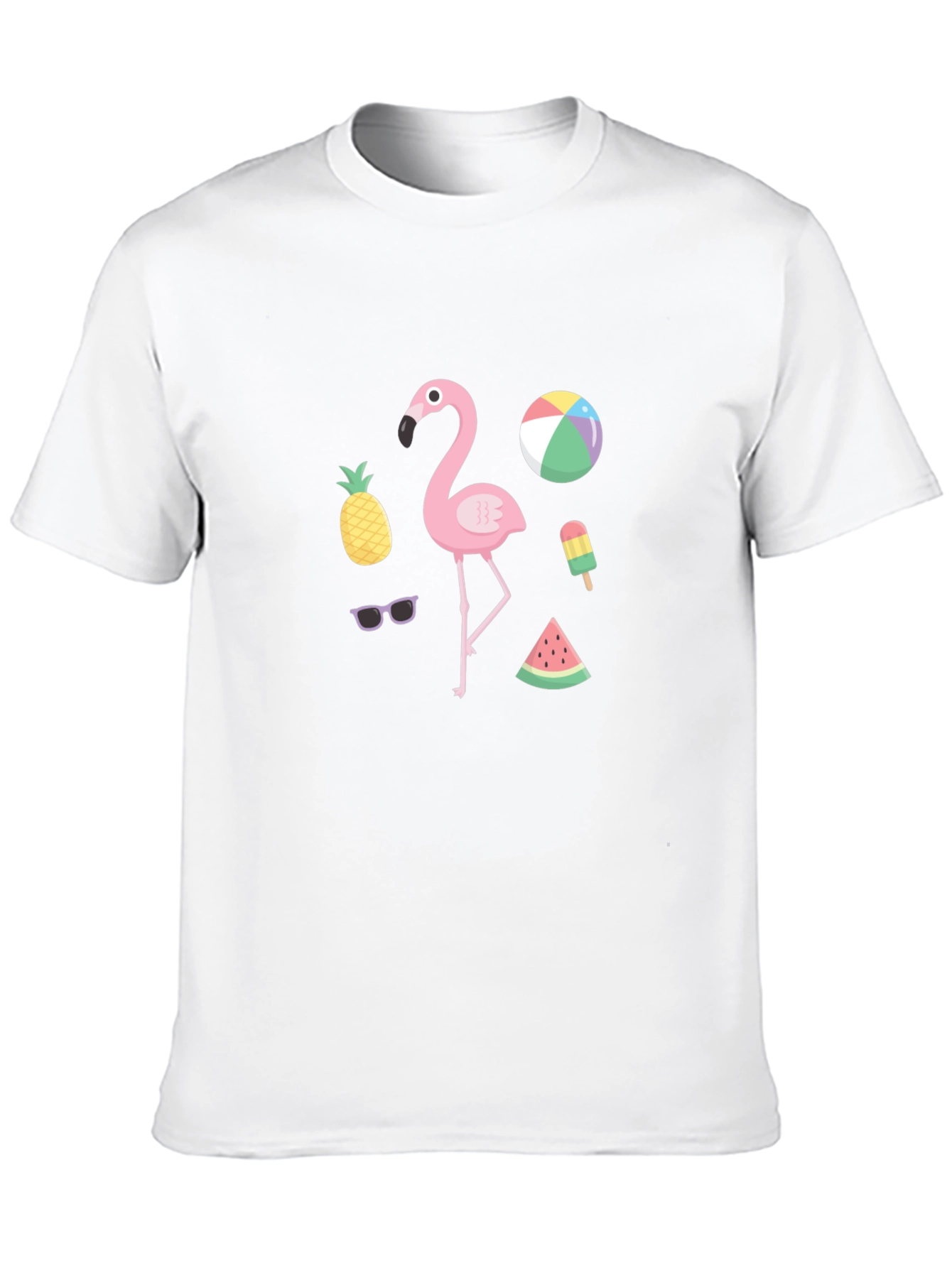 Summer Fun Graphic Tee - Flamingo & Fruit Design