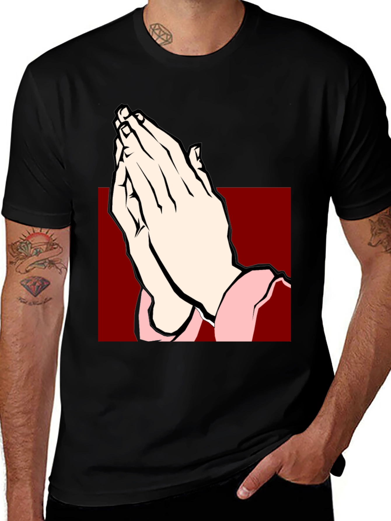 Praying Hands Graphic Tee - Black Cotton T-Shirt