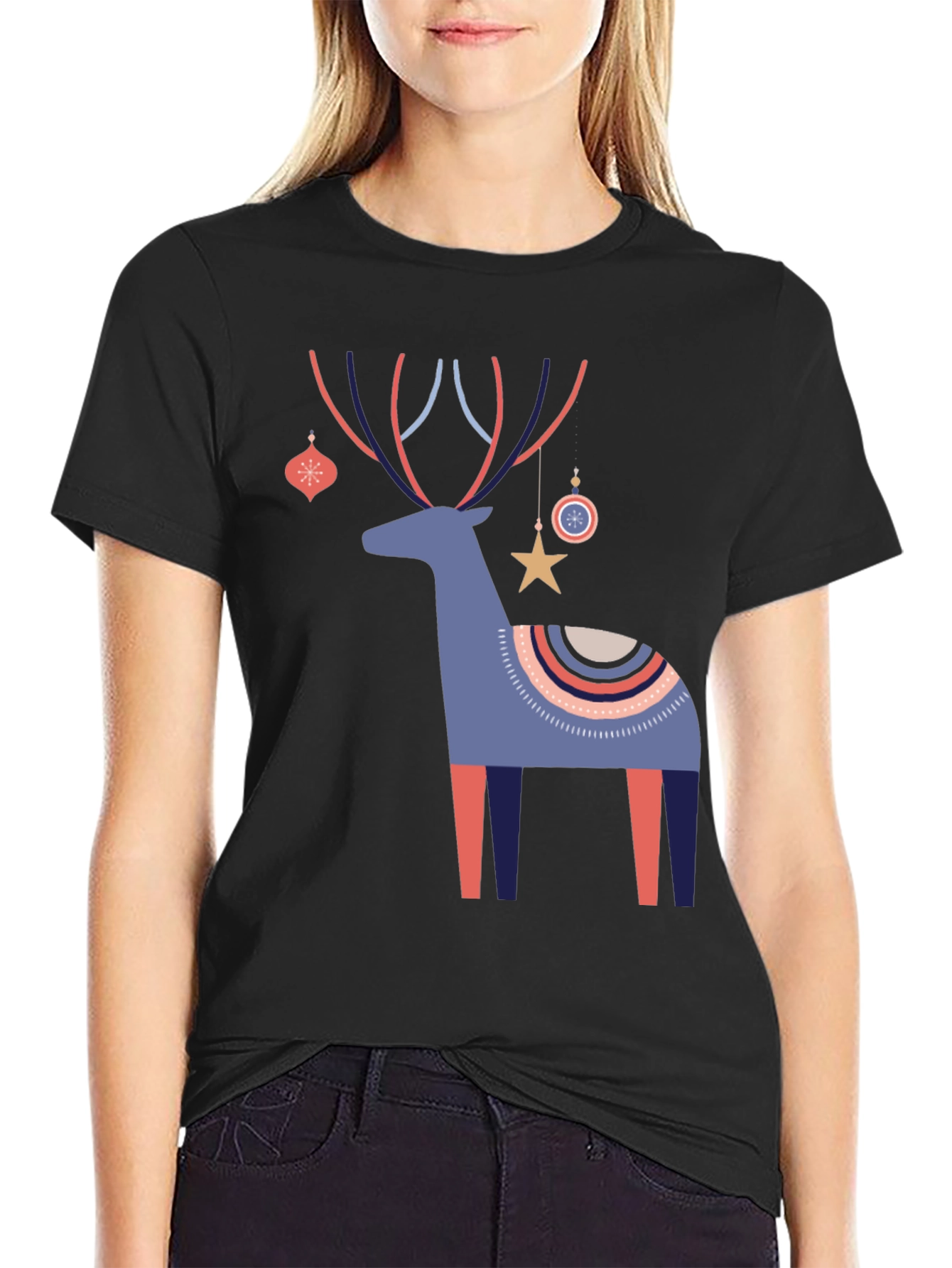 Festive Reindeer Graphic Tee - Holiday Cheer