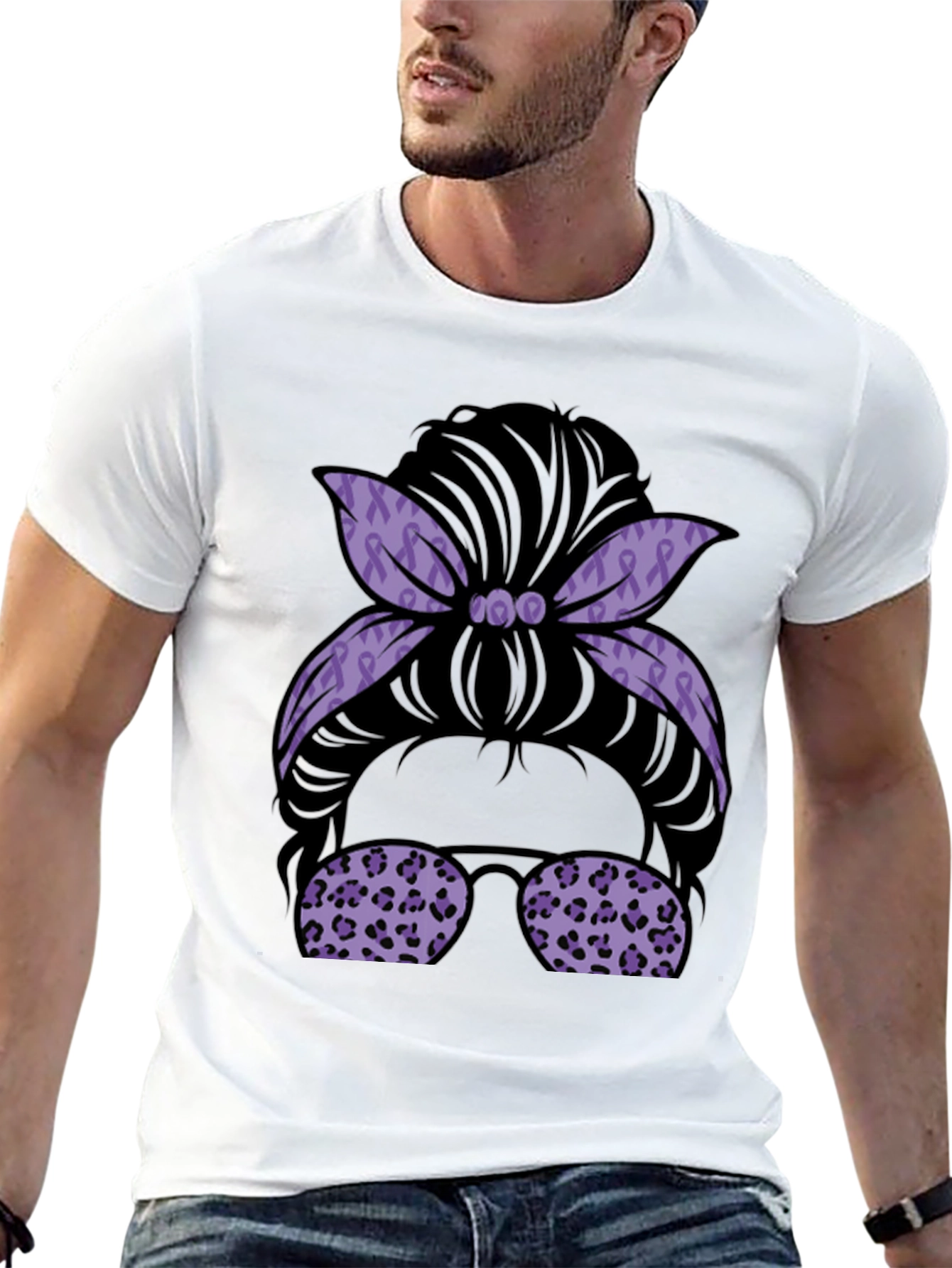 Purple Ribbon Messy Bun Graphic Tee