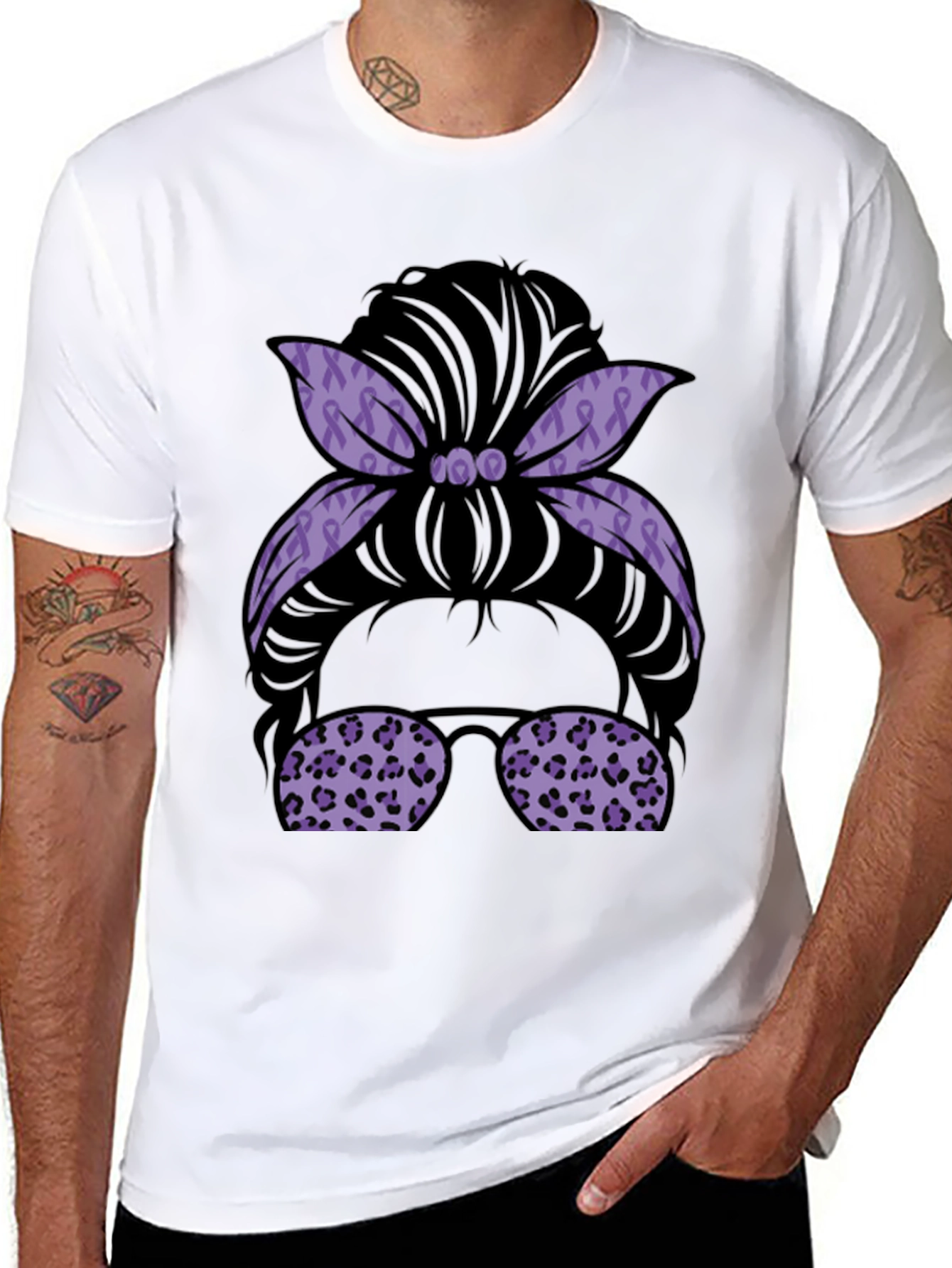 Purple Ribbon Messy Bun Graphic Tee
