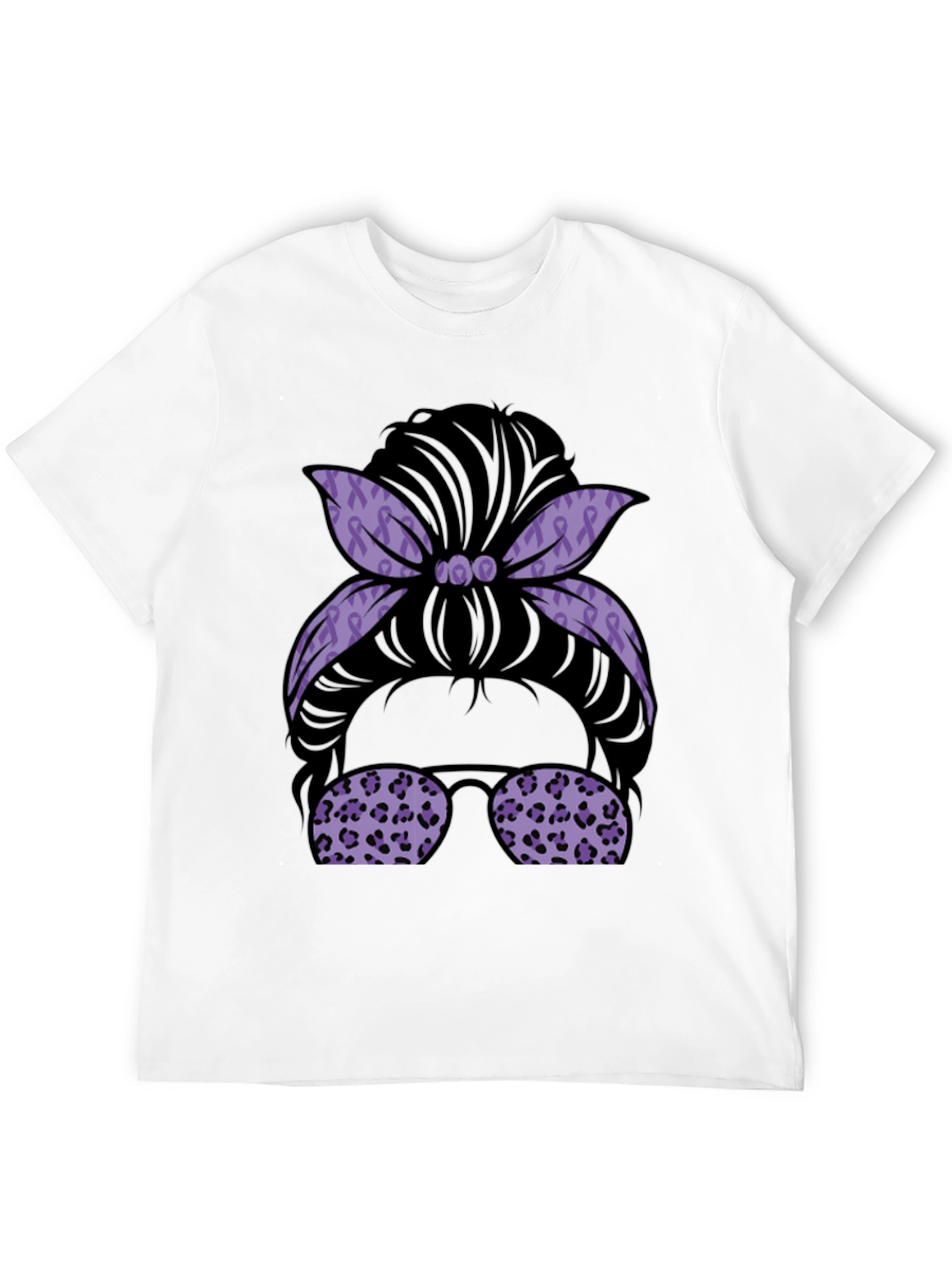 Purple Ribbon Messy Bun Graphic Tee