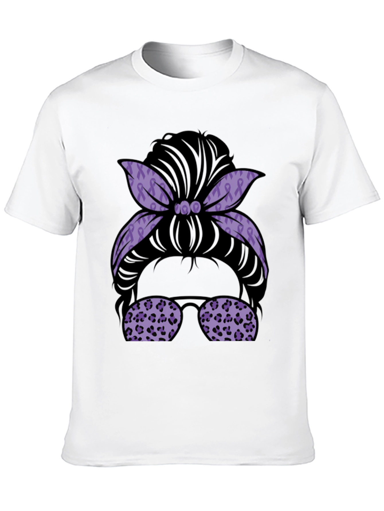Purple Ribbon Messy Bun Graphic Tee