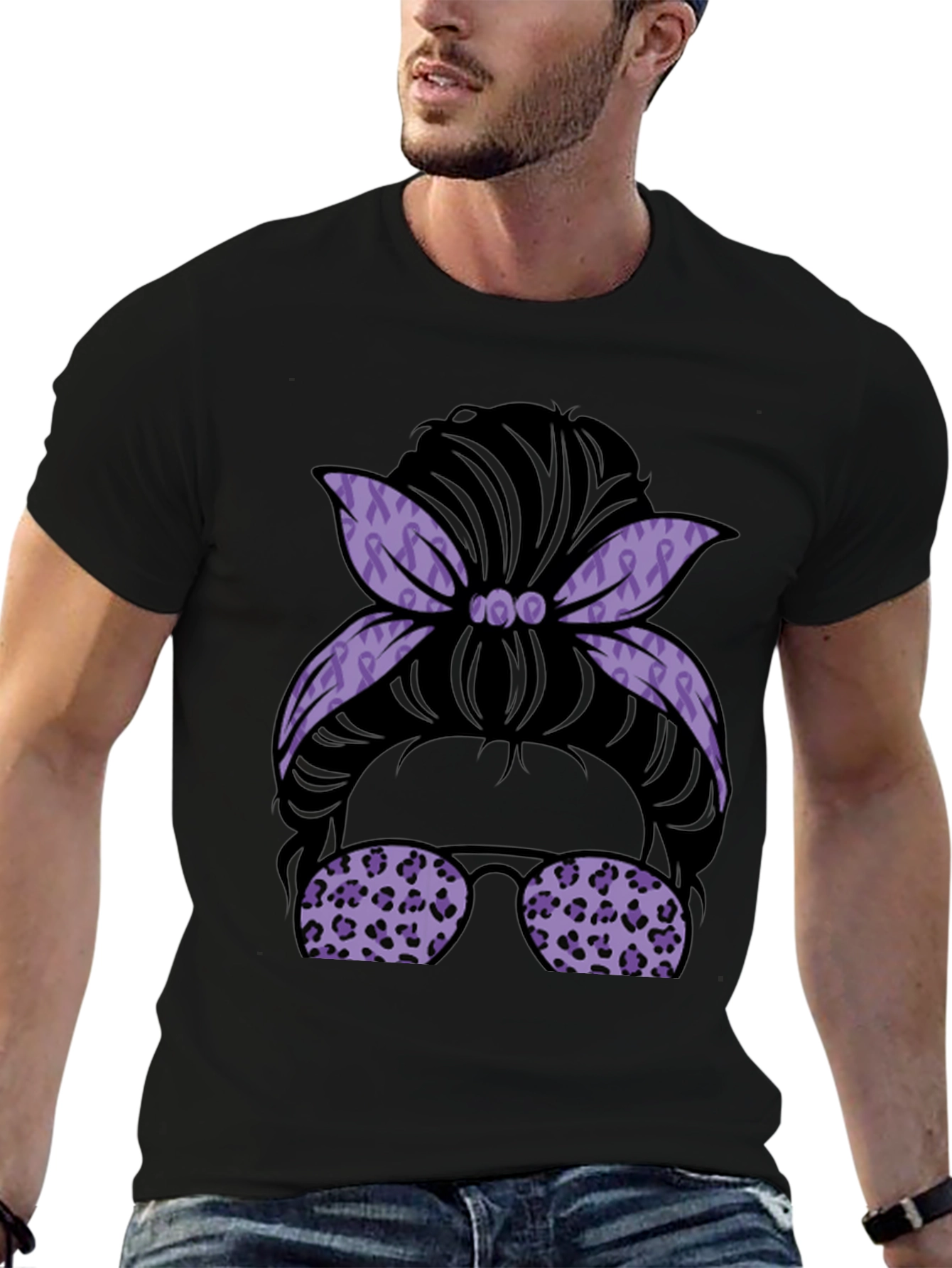 Purple Ribbon Messy Bun Graphic Tee