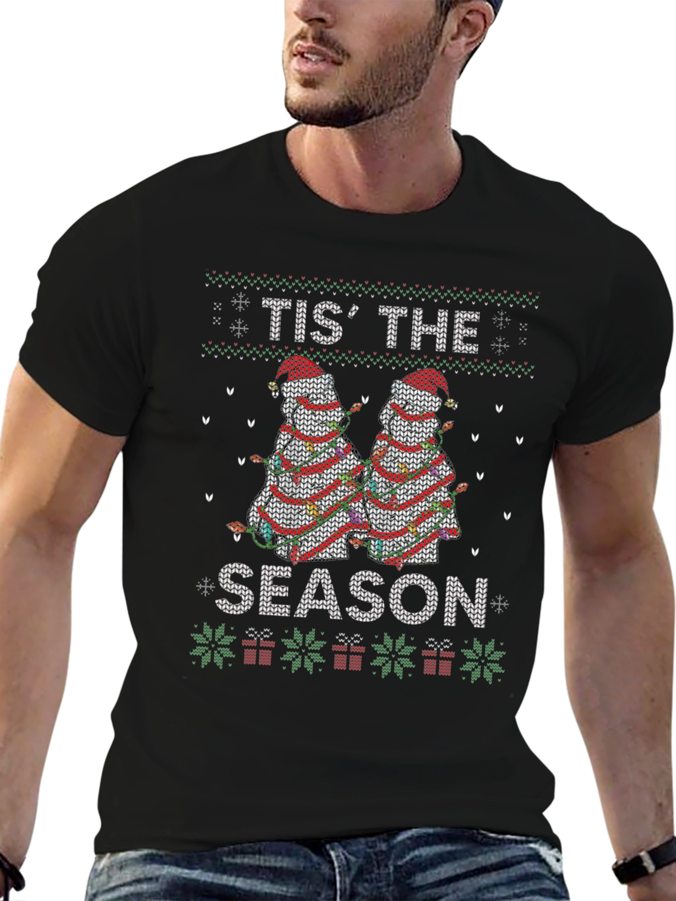 Holiday Llama T-Shirt: Tis the Season Knit Design