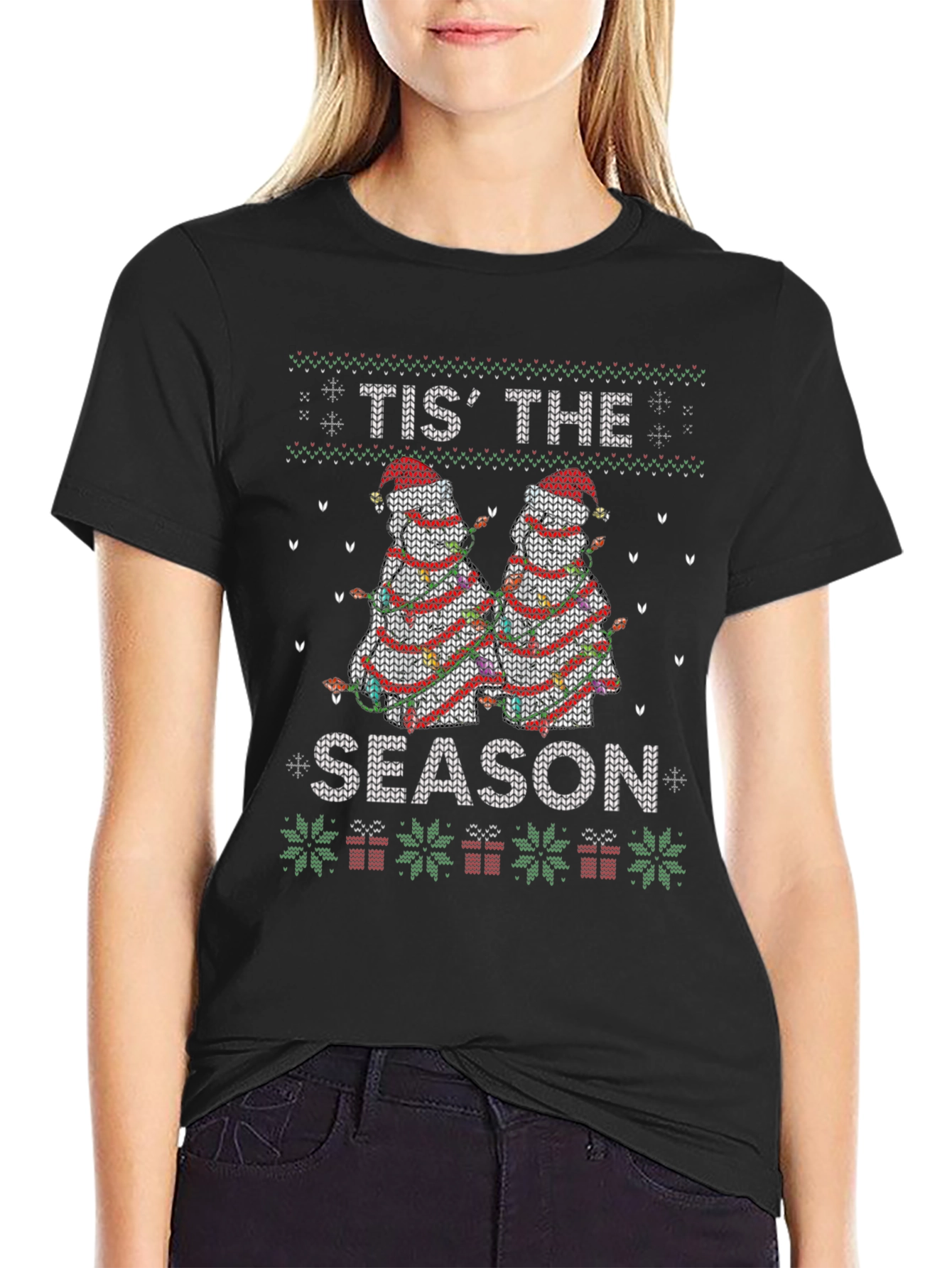 Holiday Llama T-Shirt: Tis the Season Knit Design
