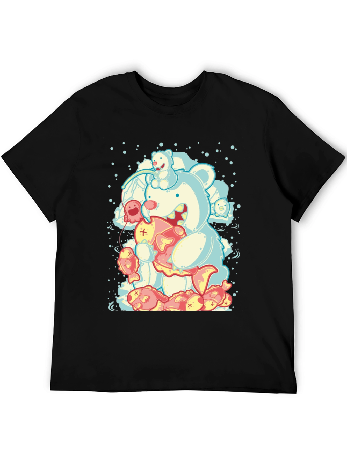 Bear Eating Fish Graphic T-Shirt