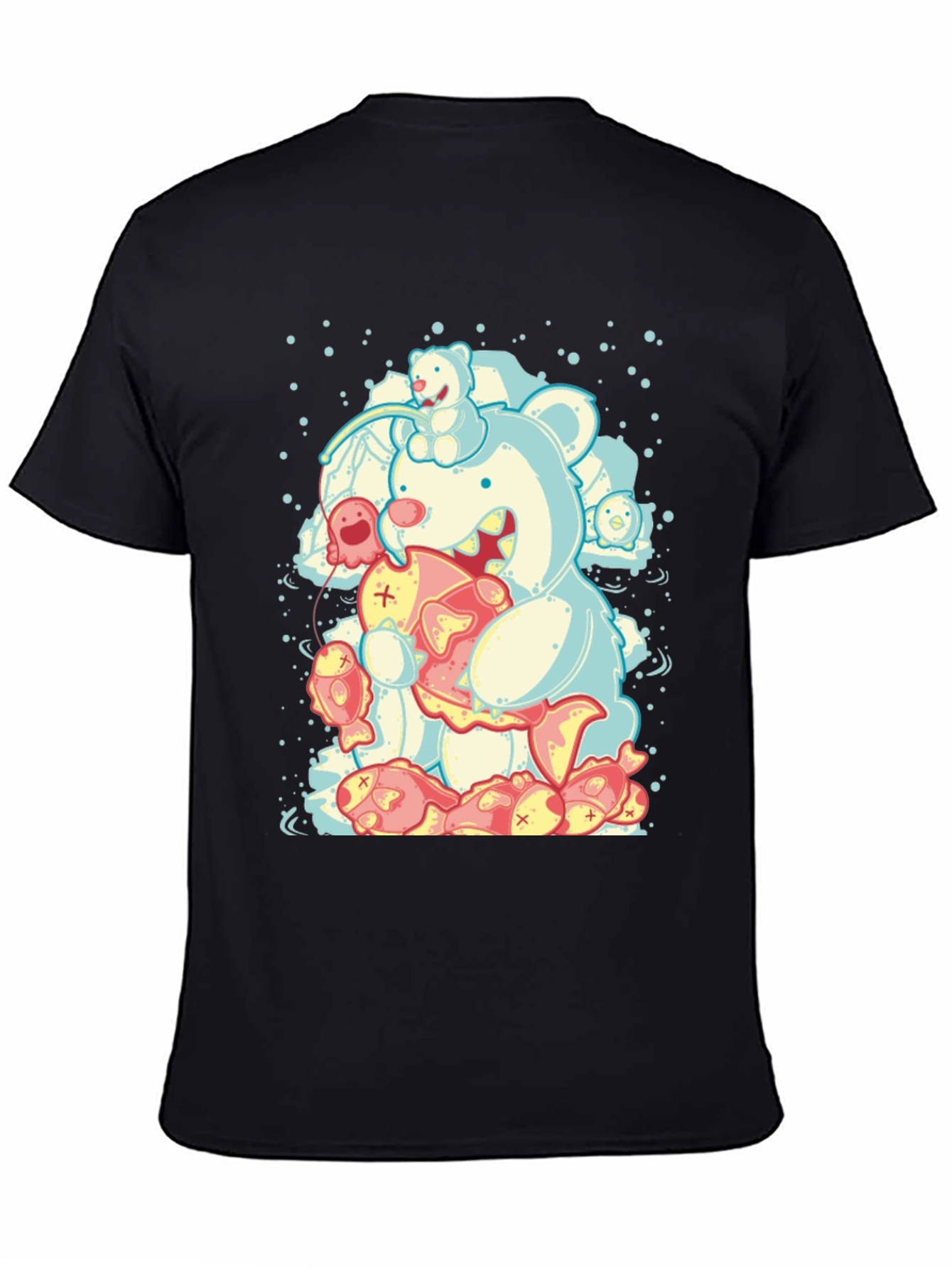 Bear Eating Fish Graphic T-Shirt