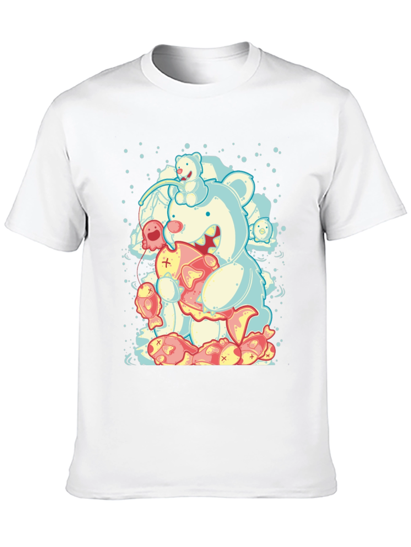 Bear Eating Fish Graphic T-Shirt