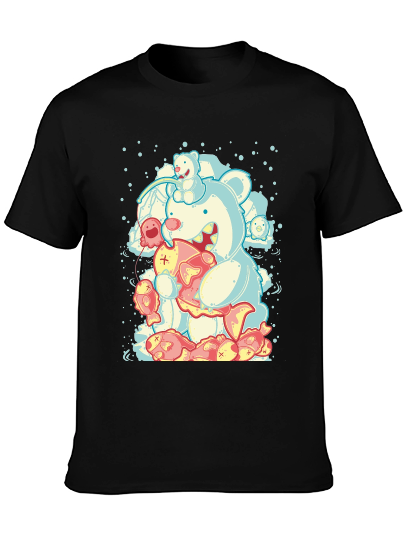 Bear Eating Fish Graphic T-Shirt